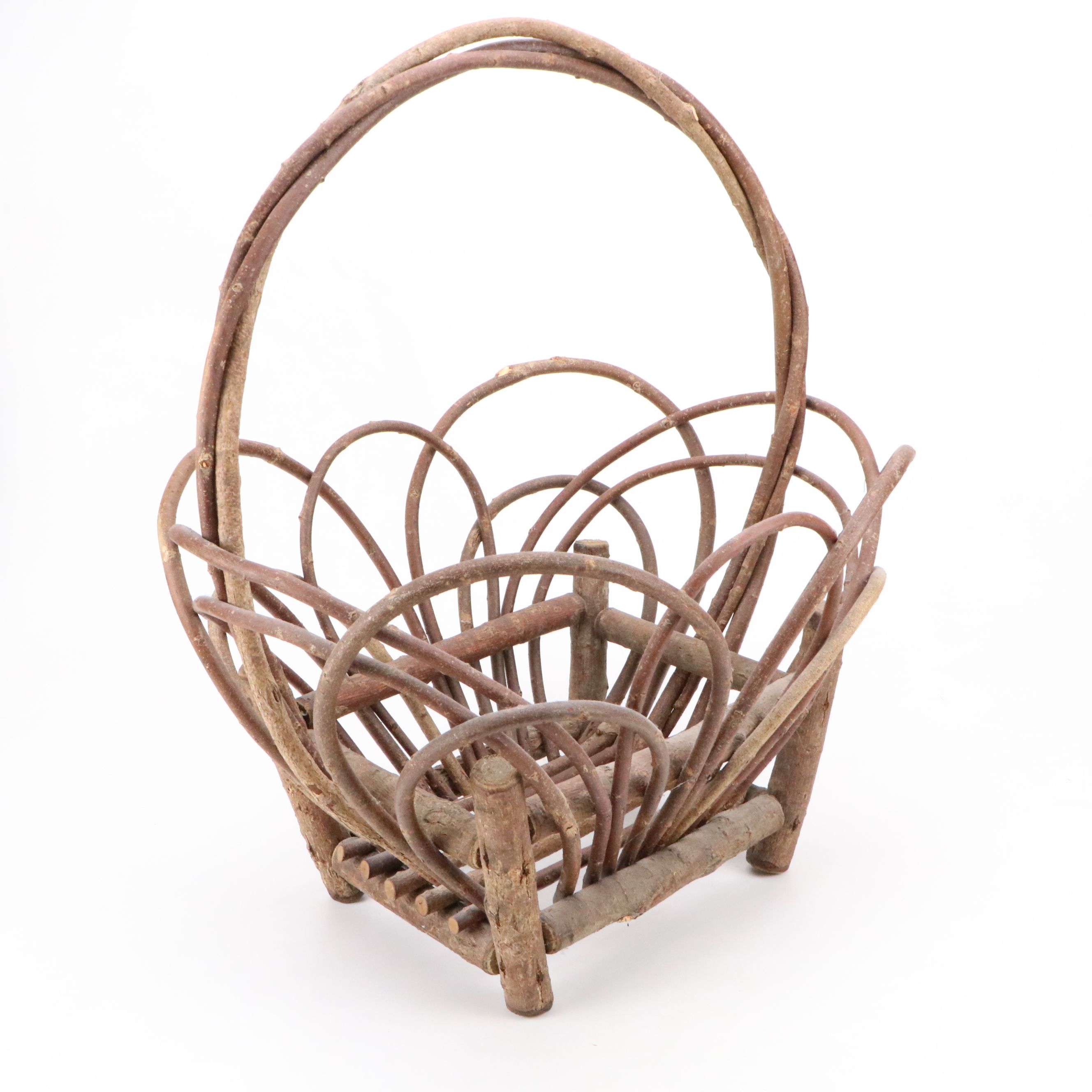 Primitive Style Bent Willow and Wood Basket, 20th Century