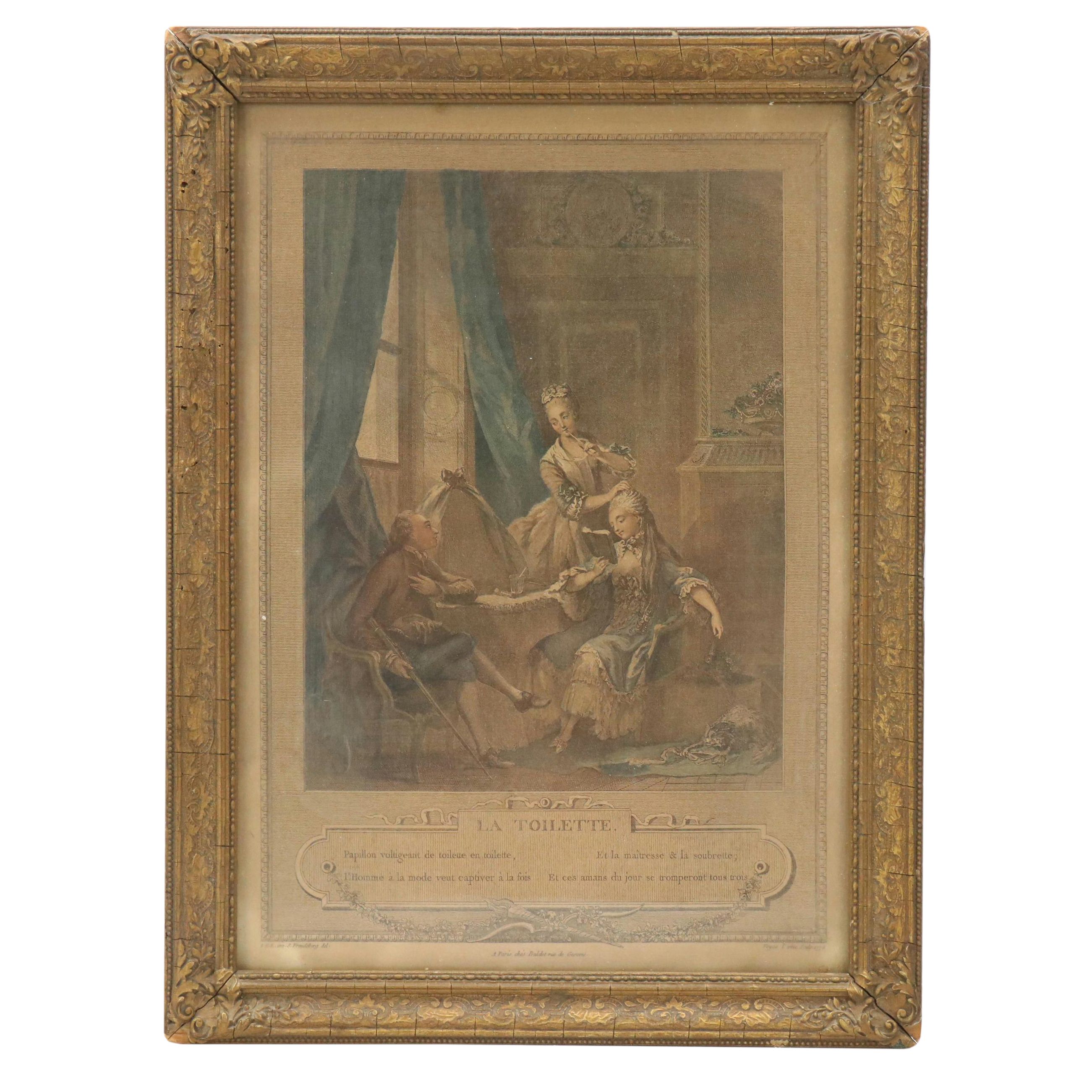 After Sigmund Freudenberger Hand-Colored Engraving "La Toilette," 1774