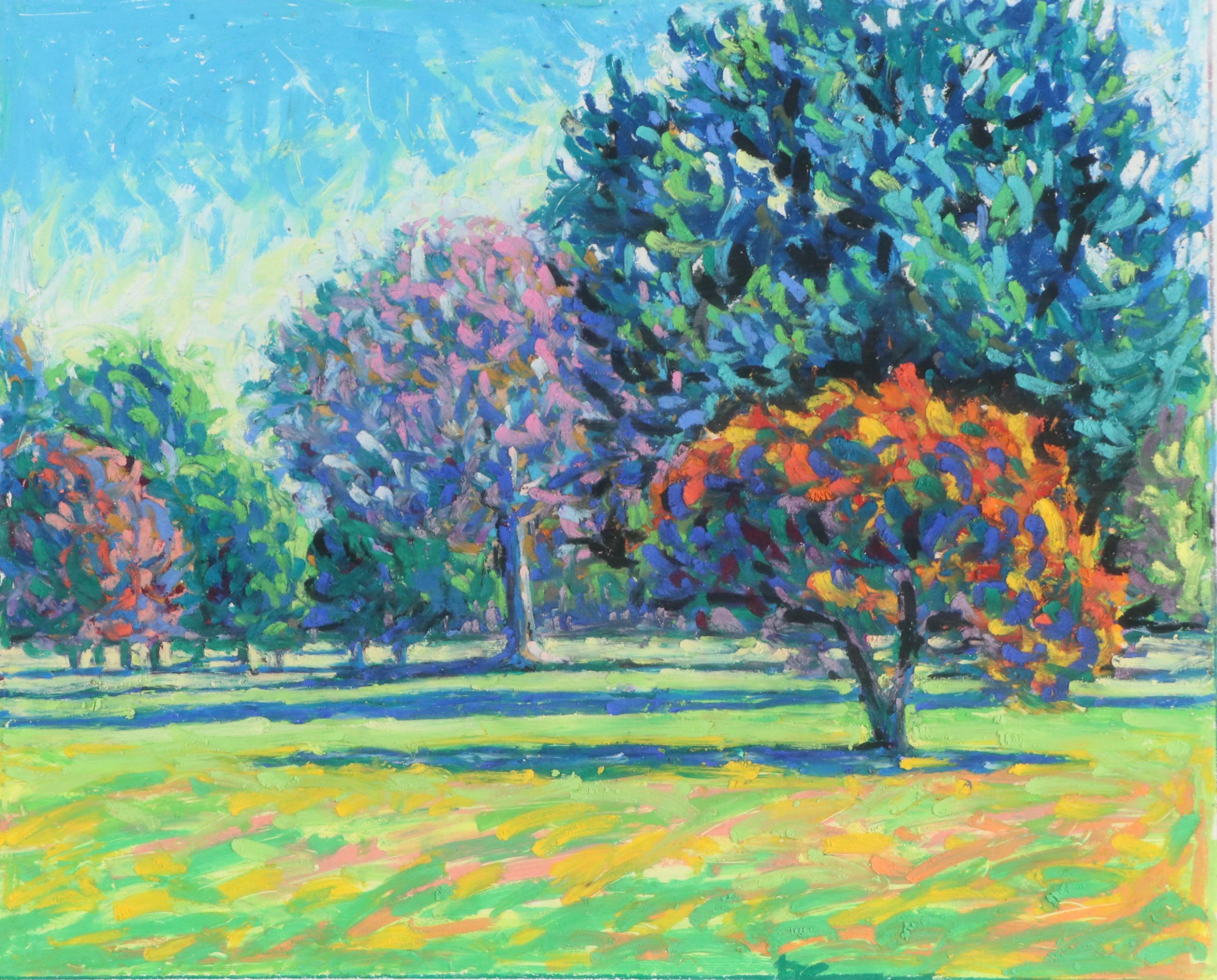 Landscape Oil Pastel Drawing of Trees, Late 20th/21st Century