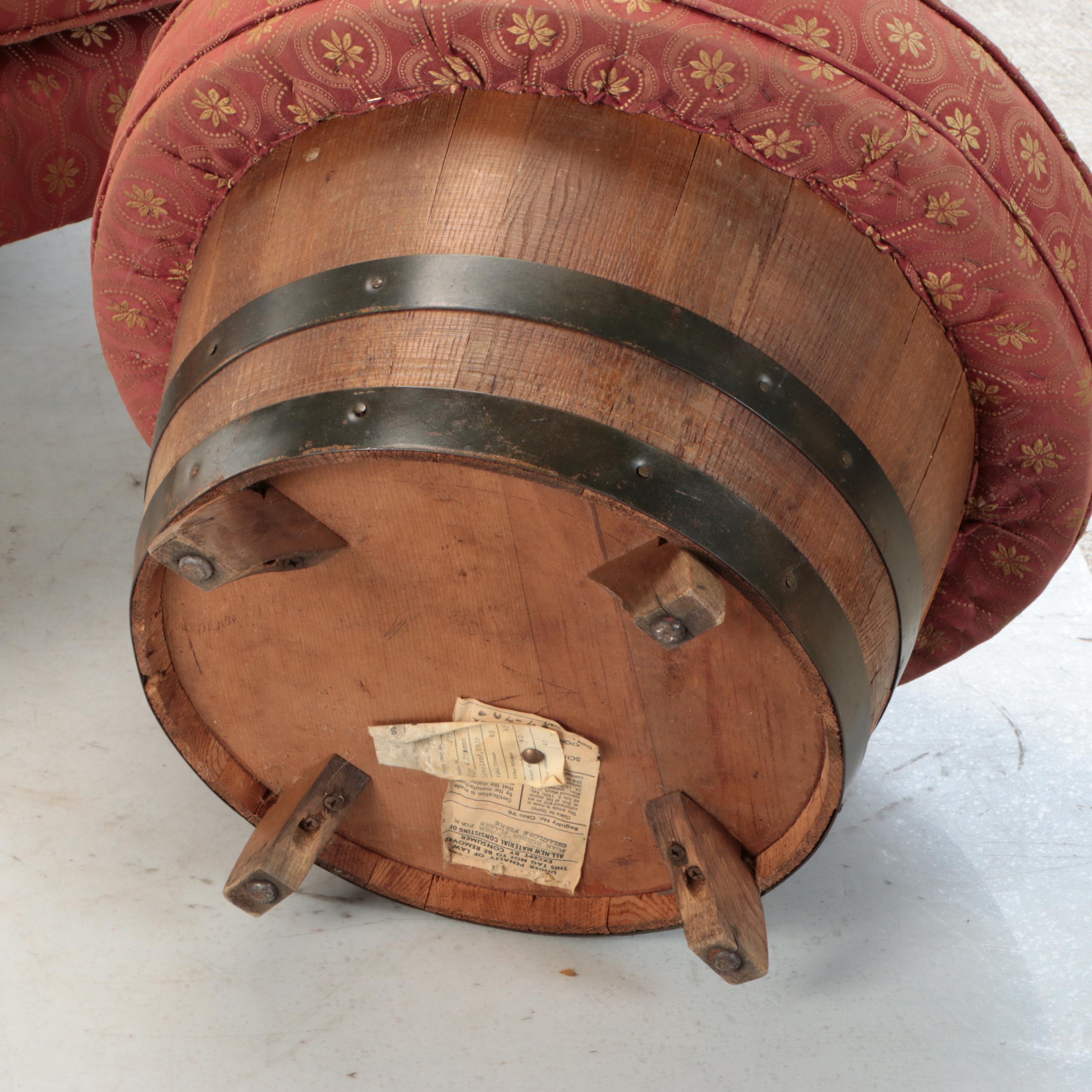 Early American Style Oak Barrel Armchair and Ottoman, Late 20th Century