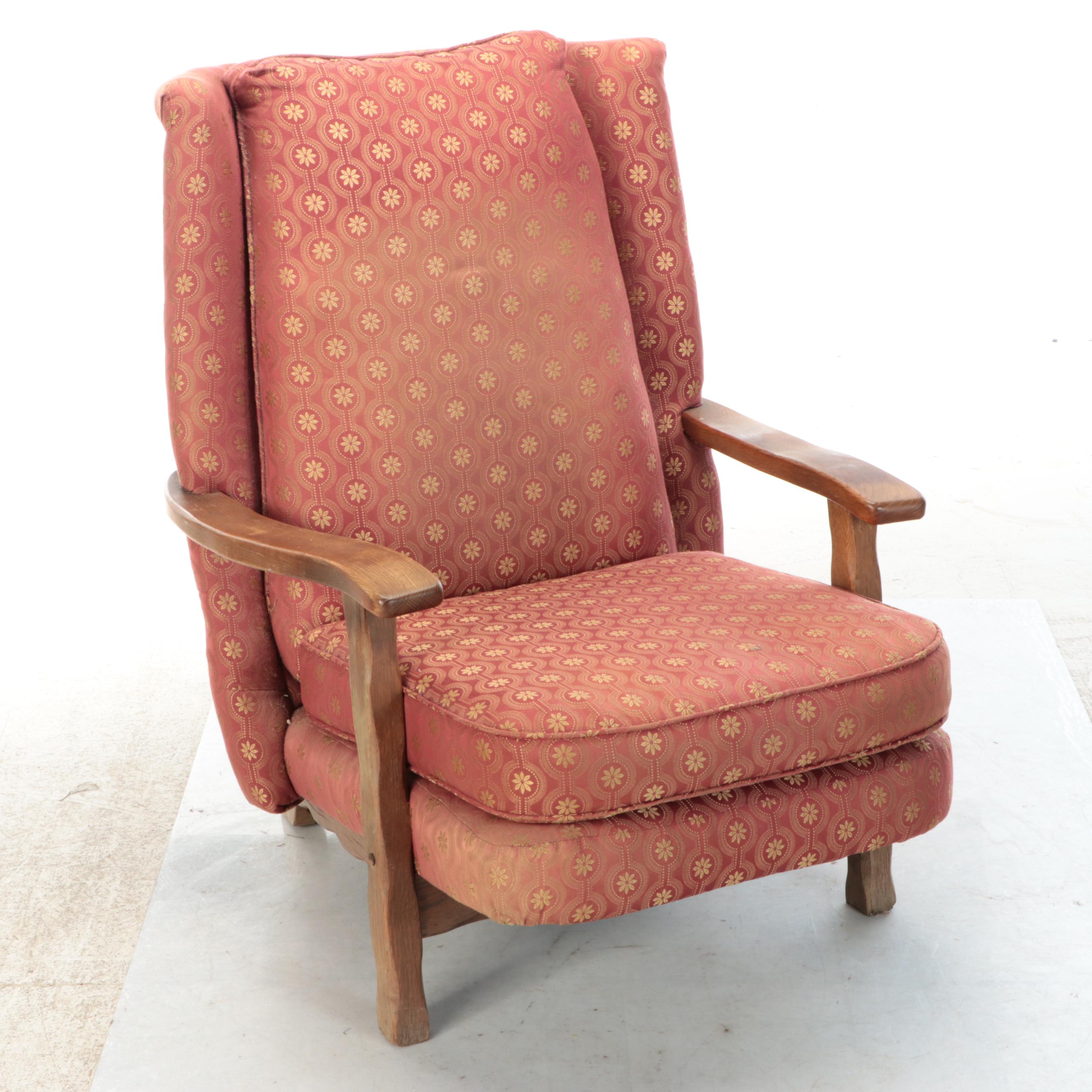 Early American Style Oak Barrel Armchair and Ottoman, Late 20th Century