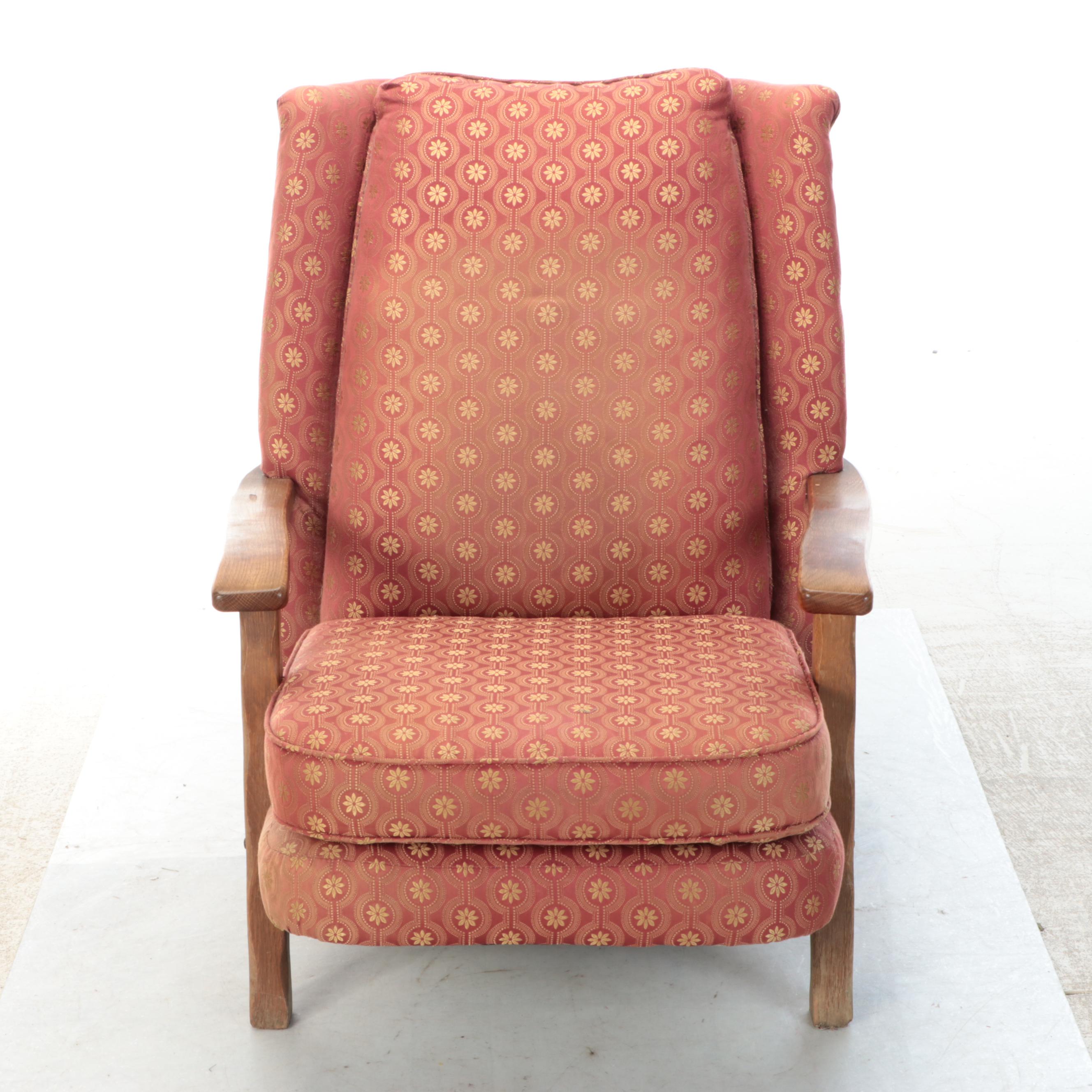 Early American Style Oak Barrel Armchair and Ottoman, Late 20th Century