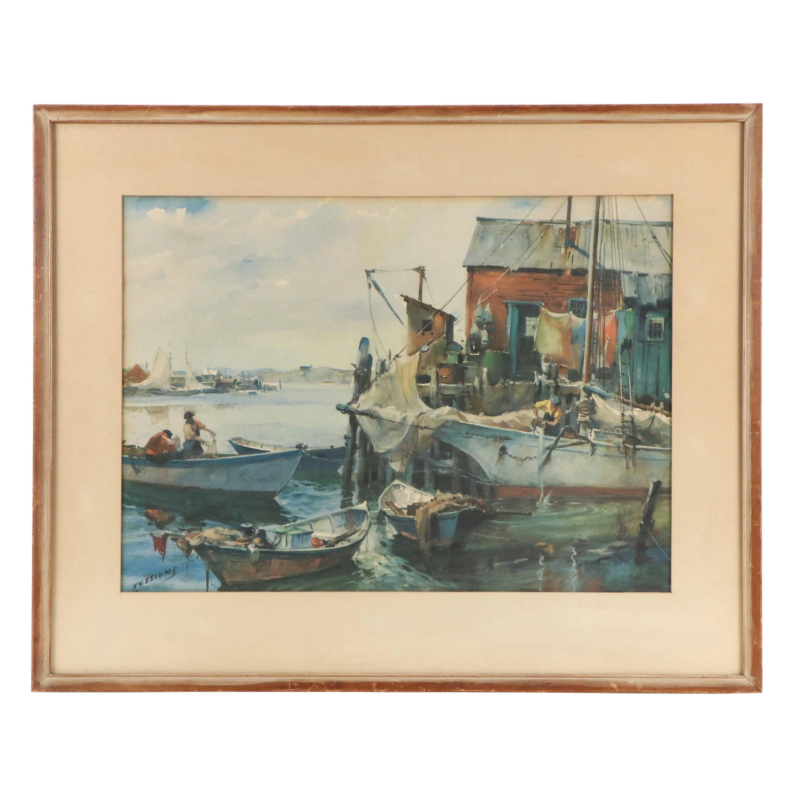 Offset Lithograph After James M. Sessions "Backwater," Mid to Late 20th Century