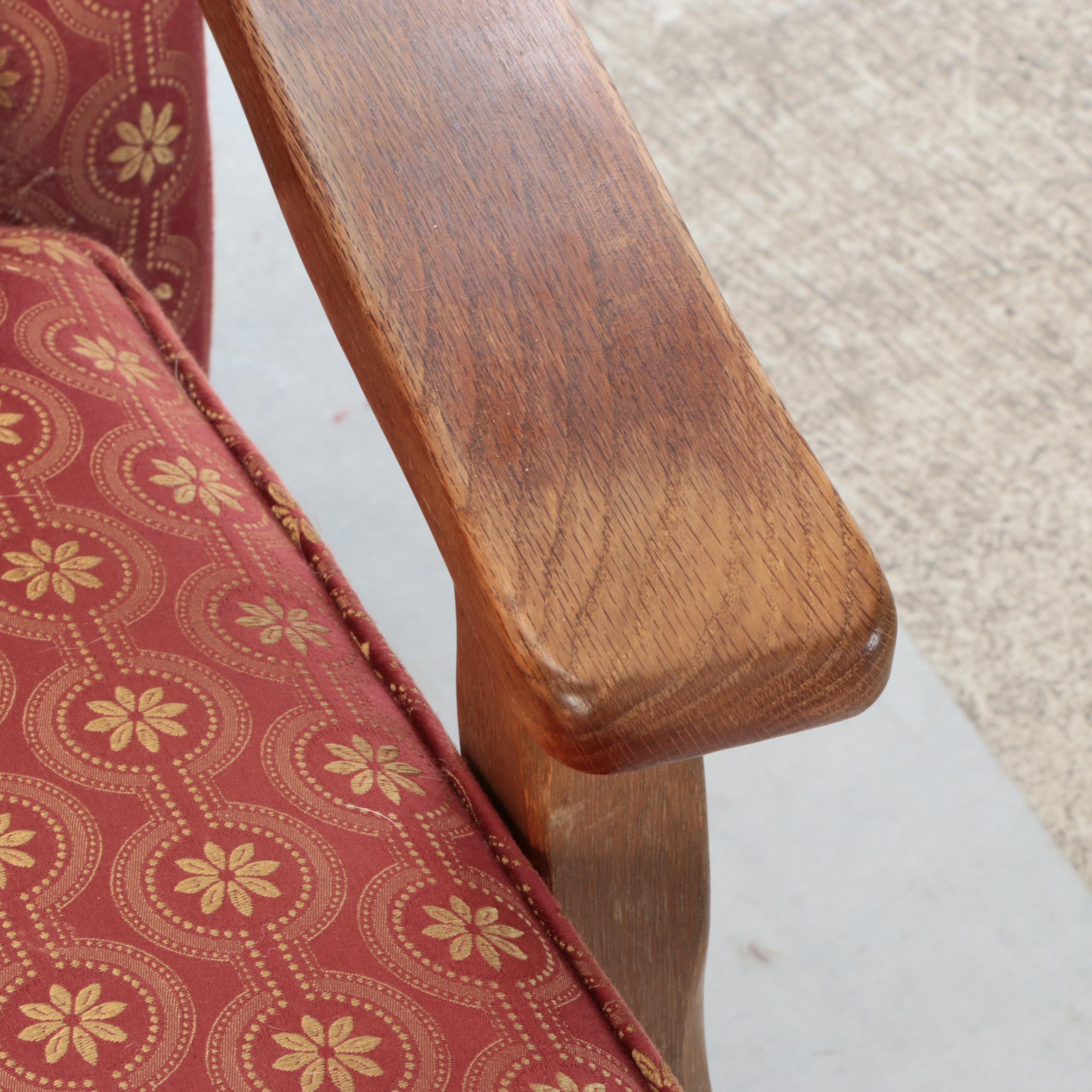 Early American Style Oak Barrel Armchair and Ottoman, Late 20th Century