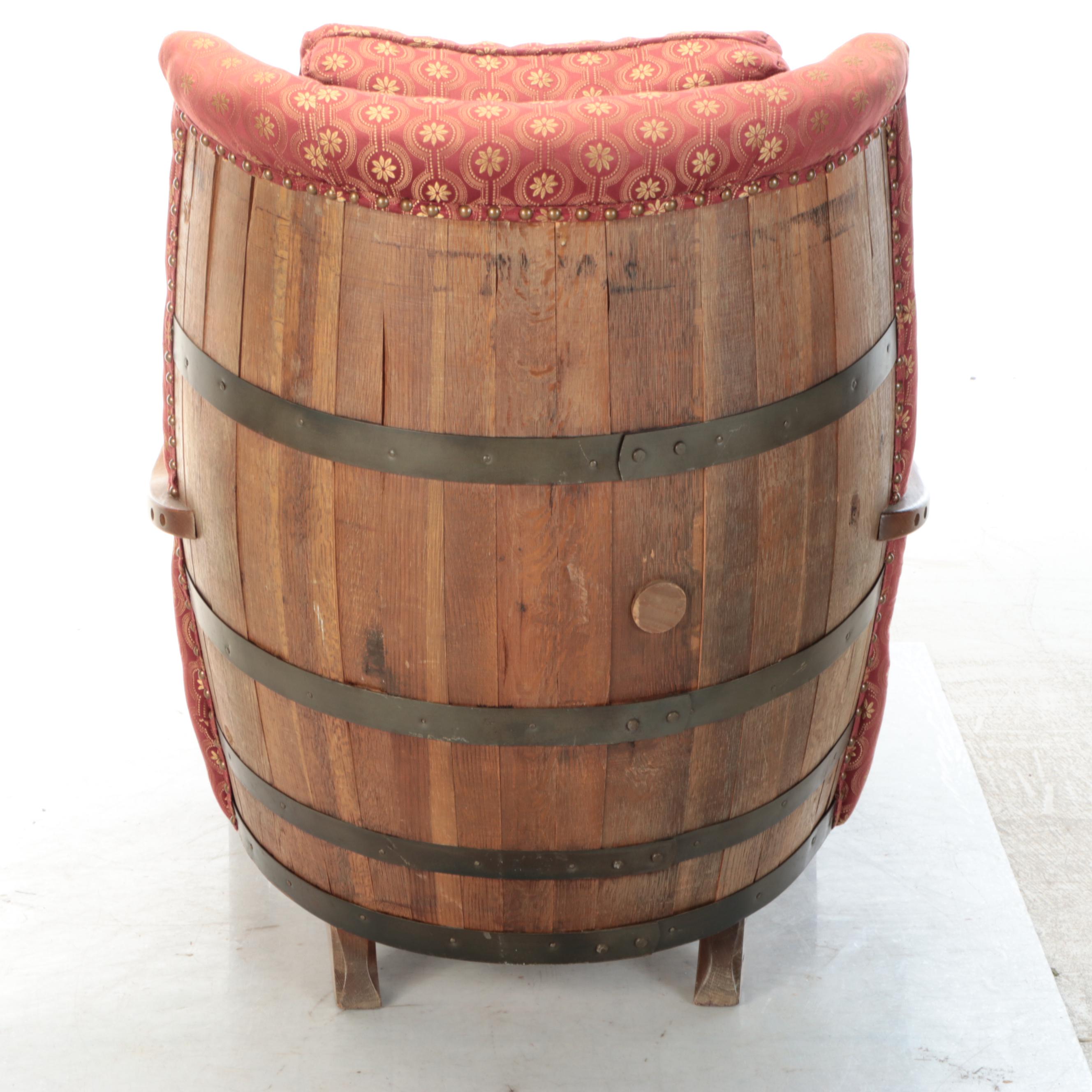 Early American Style Oak Barrel Armchair and Ottoman, Late 20th Century