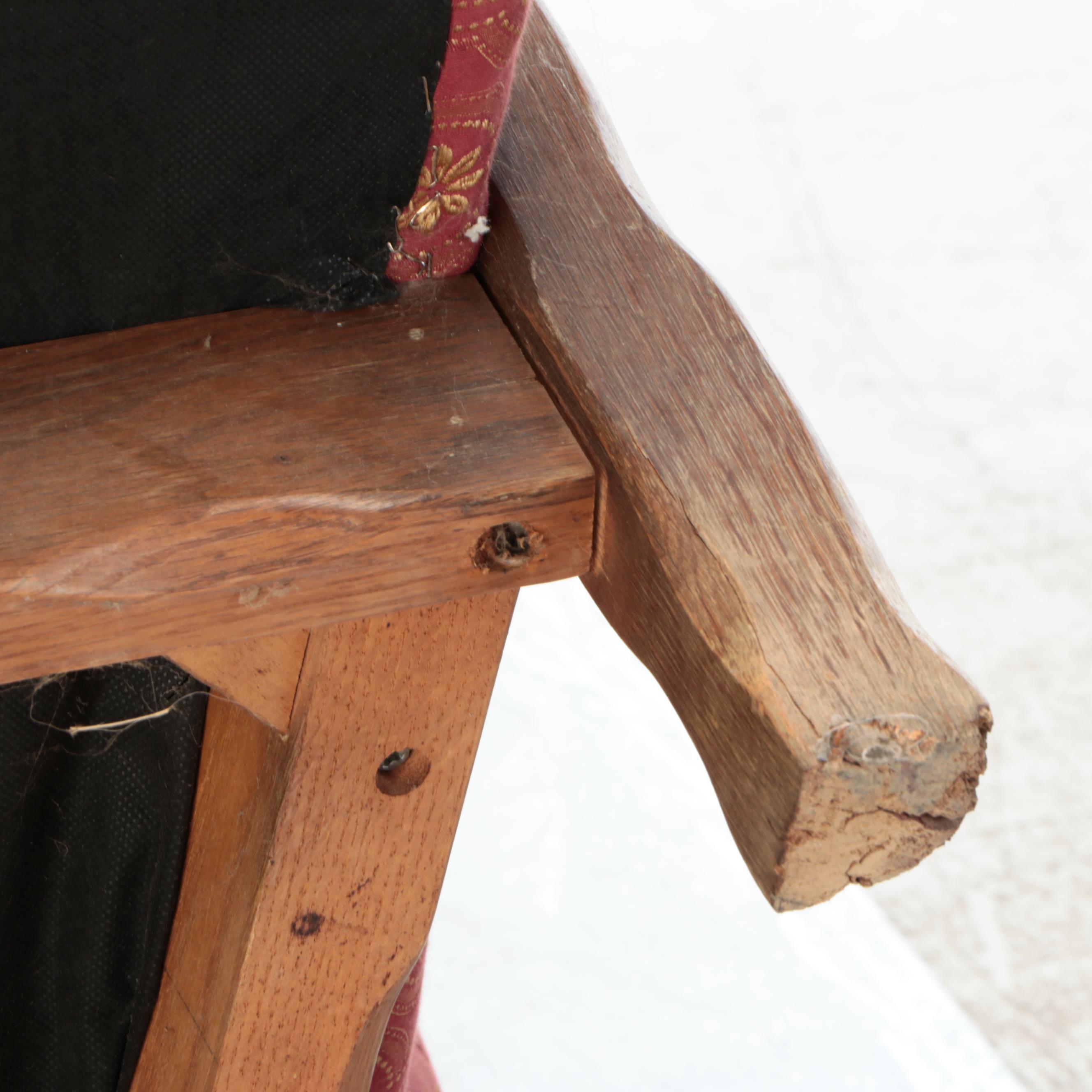 Early American Style Oak Barrel Armchair and Ottoman, Late 20th Century
