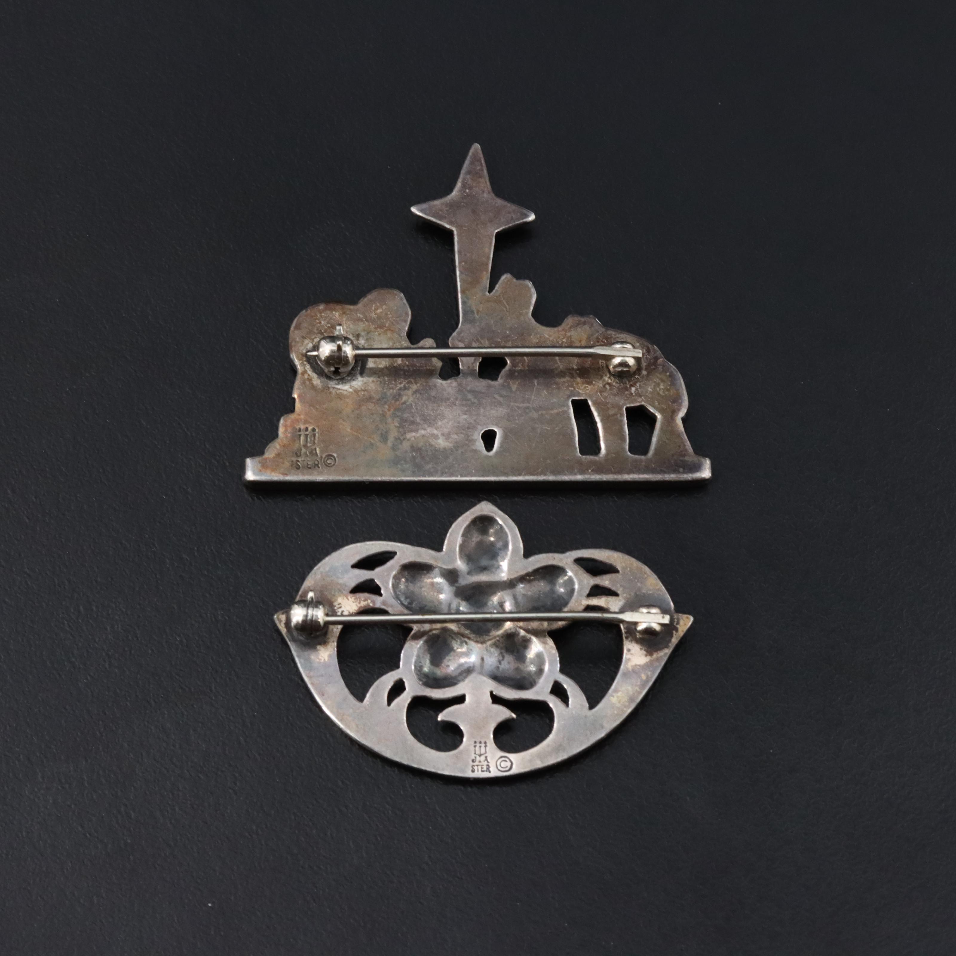 James Avery Sterling Nativy Scene and Dogwood Brooches