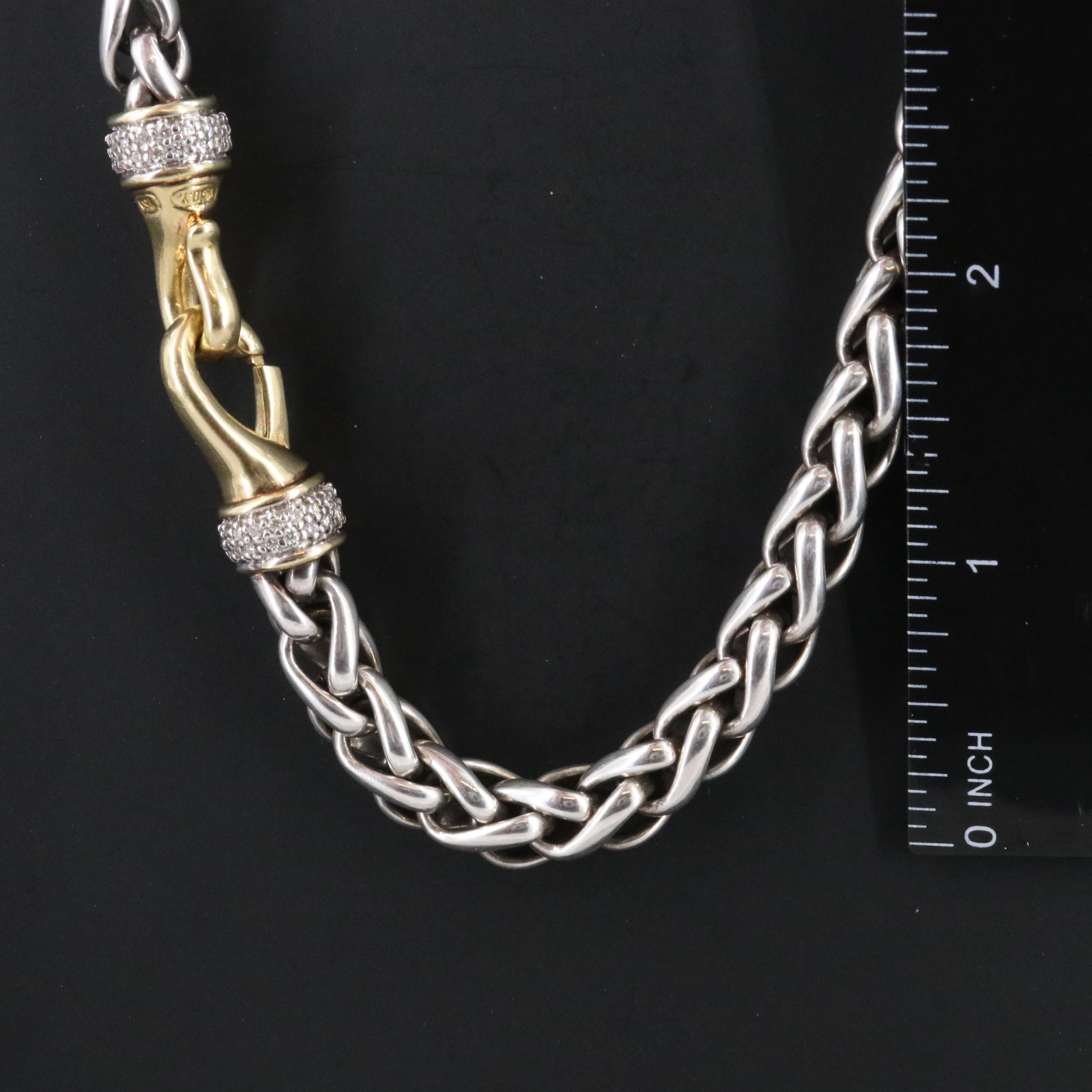 David Yurman Sterling and 18K 0.68 CTW Diamond Wheat Chain Necklace