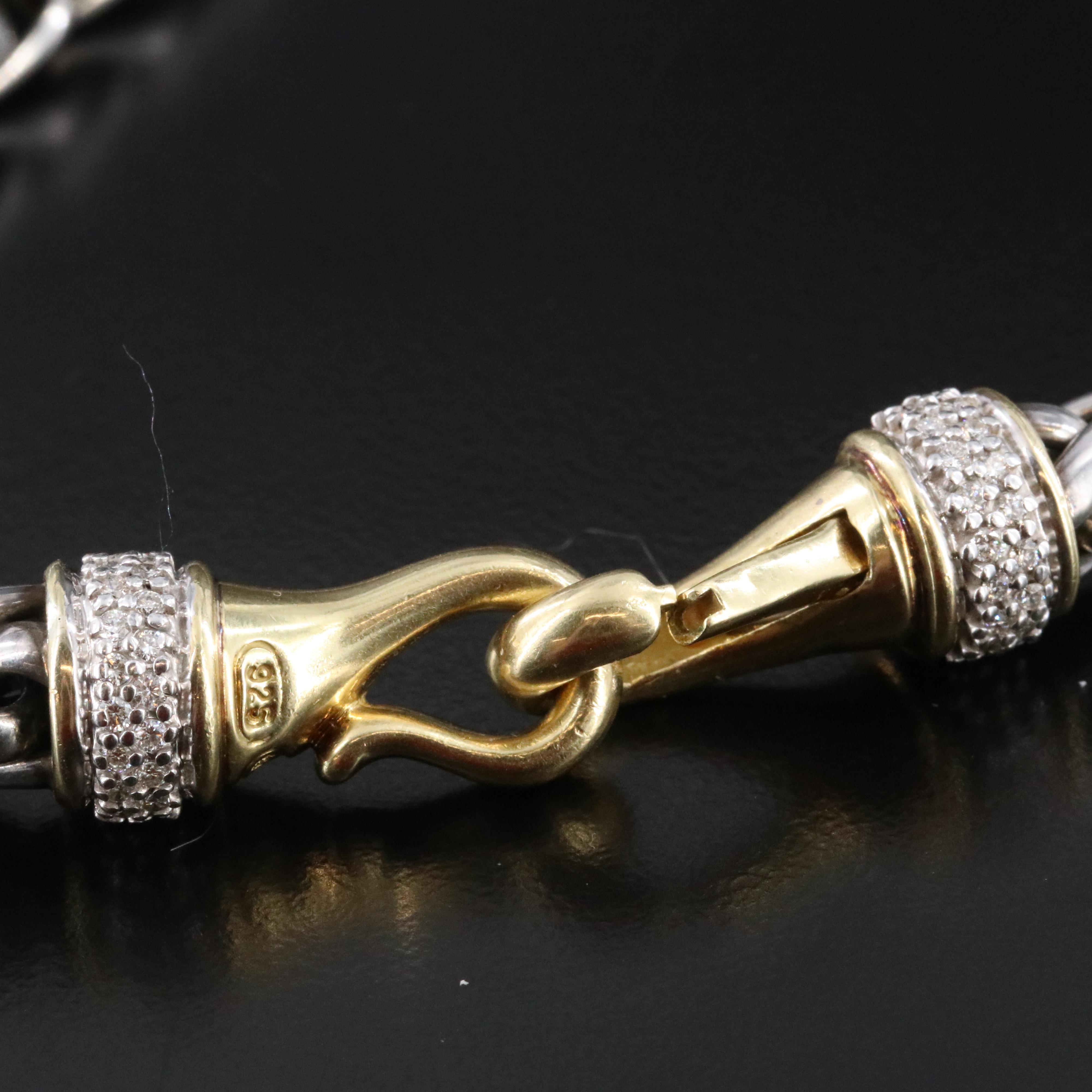 David Yurman Sterling and 18K 0.68 CTW Diamond Wheat Chain Necklace