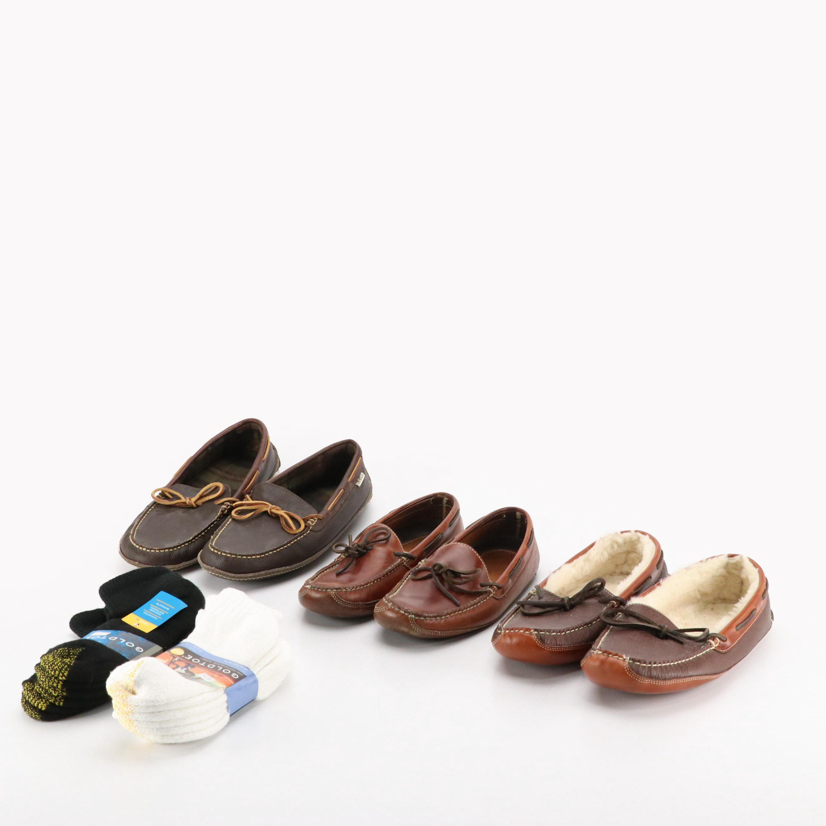 Men's L.L. Bean Leather and Crepe Sole Slippers with GoldToe Sport Socks