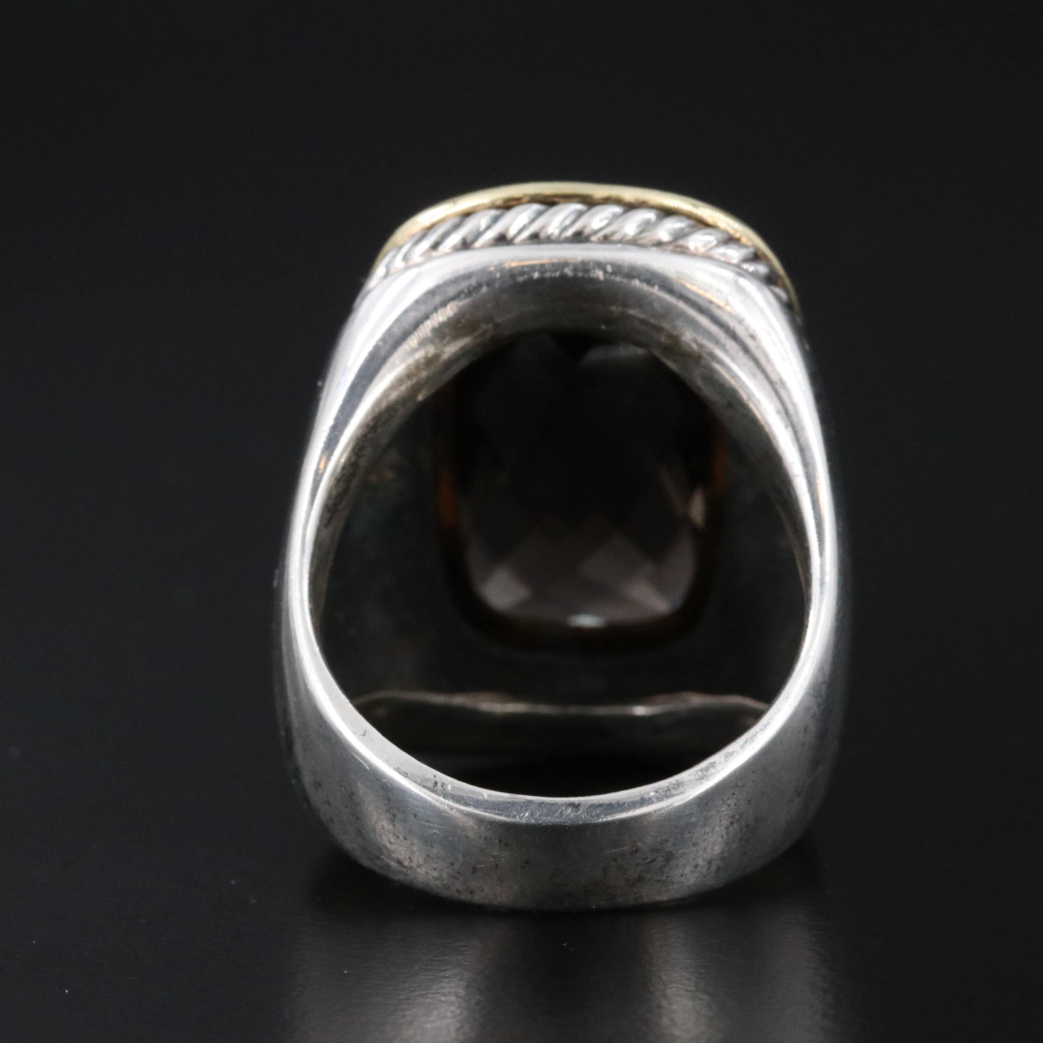 David Yurman Albion Sterling Smoky Quartz and Diamond Ring with 18K Accent