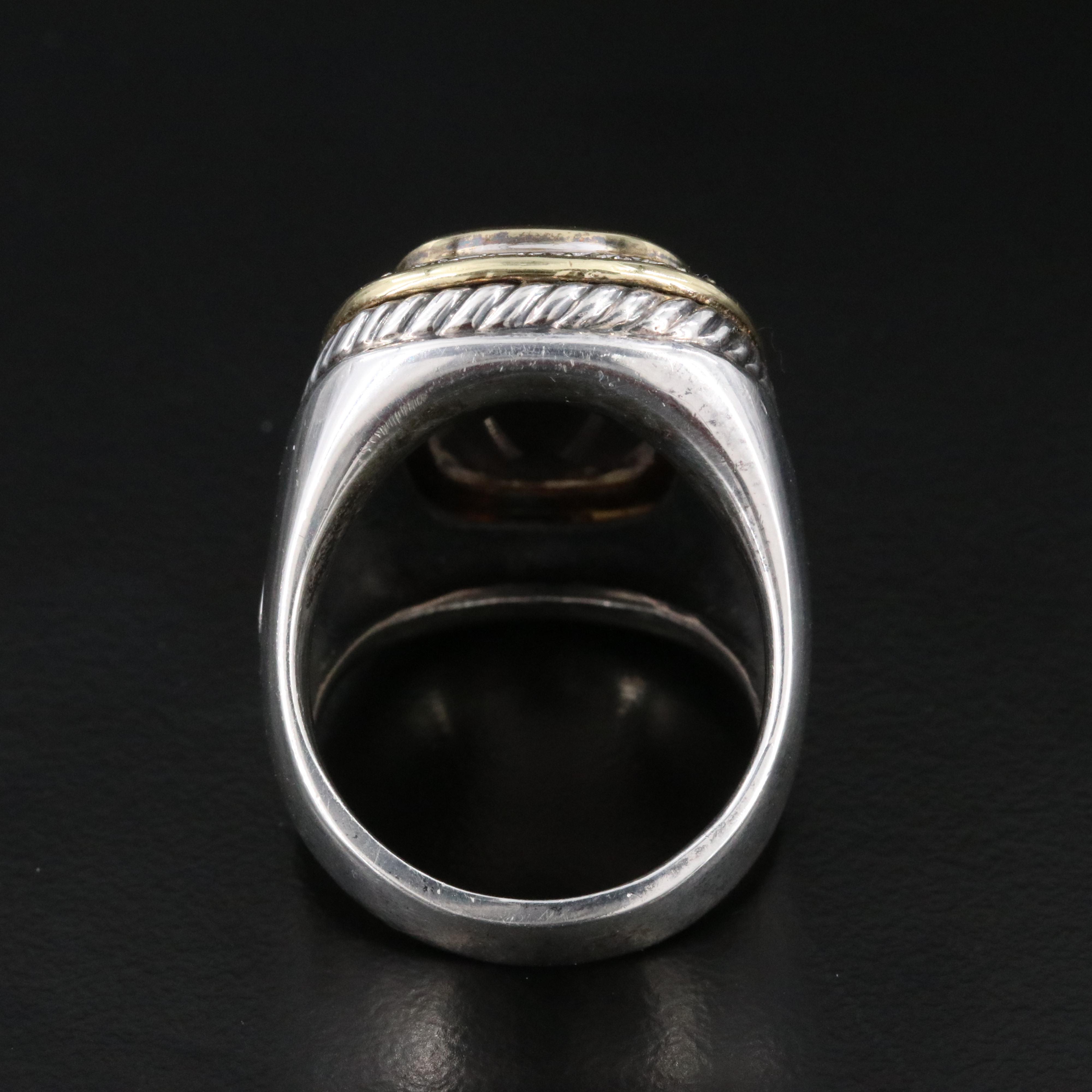 David Yurman Albion Sterling Smoky Quartz and Diamond Ring with 18K Accent