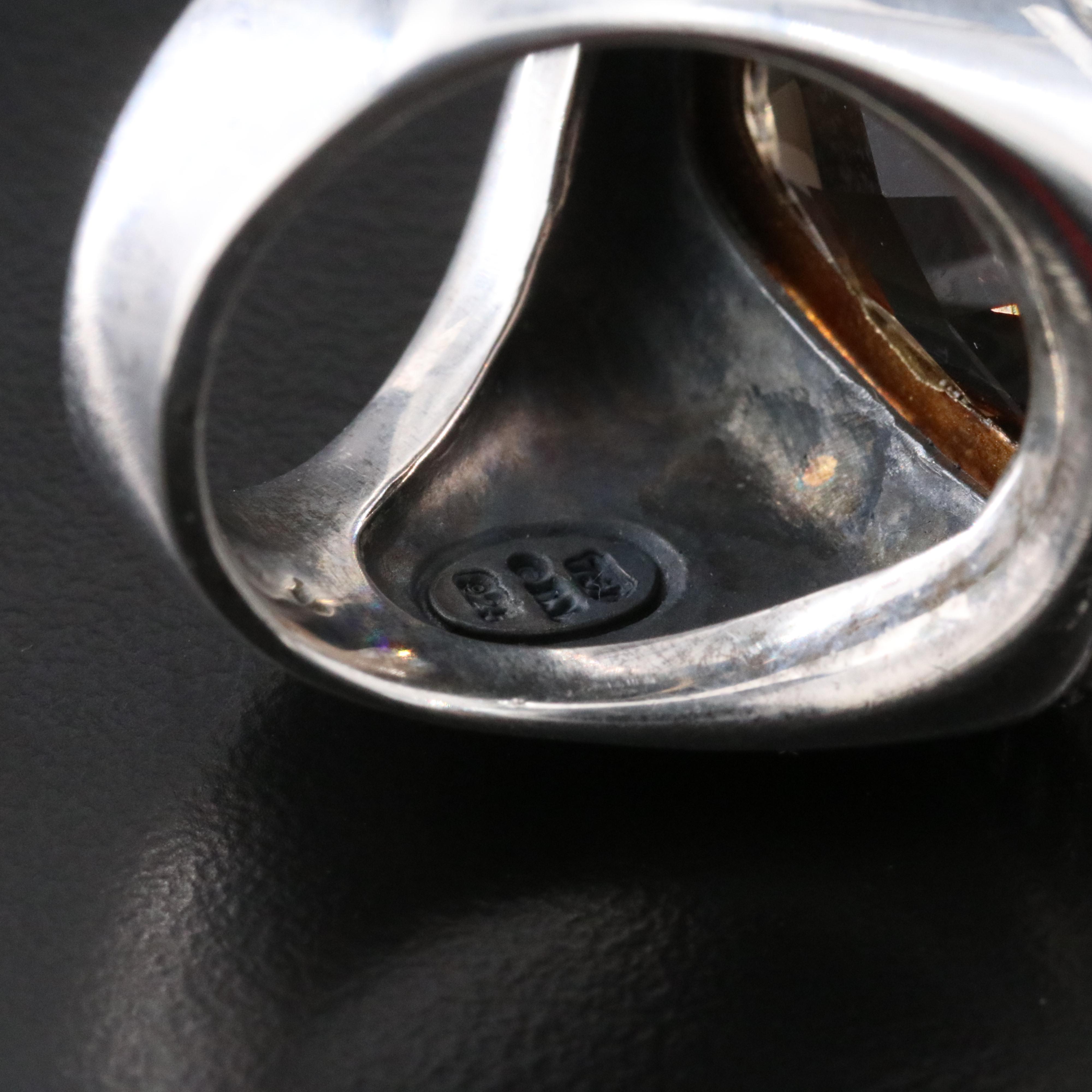 David Yurman Albion Sterling Smoky Quartz and Diamond Ring with 18K Accent