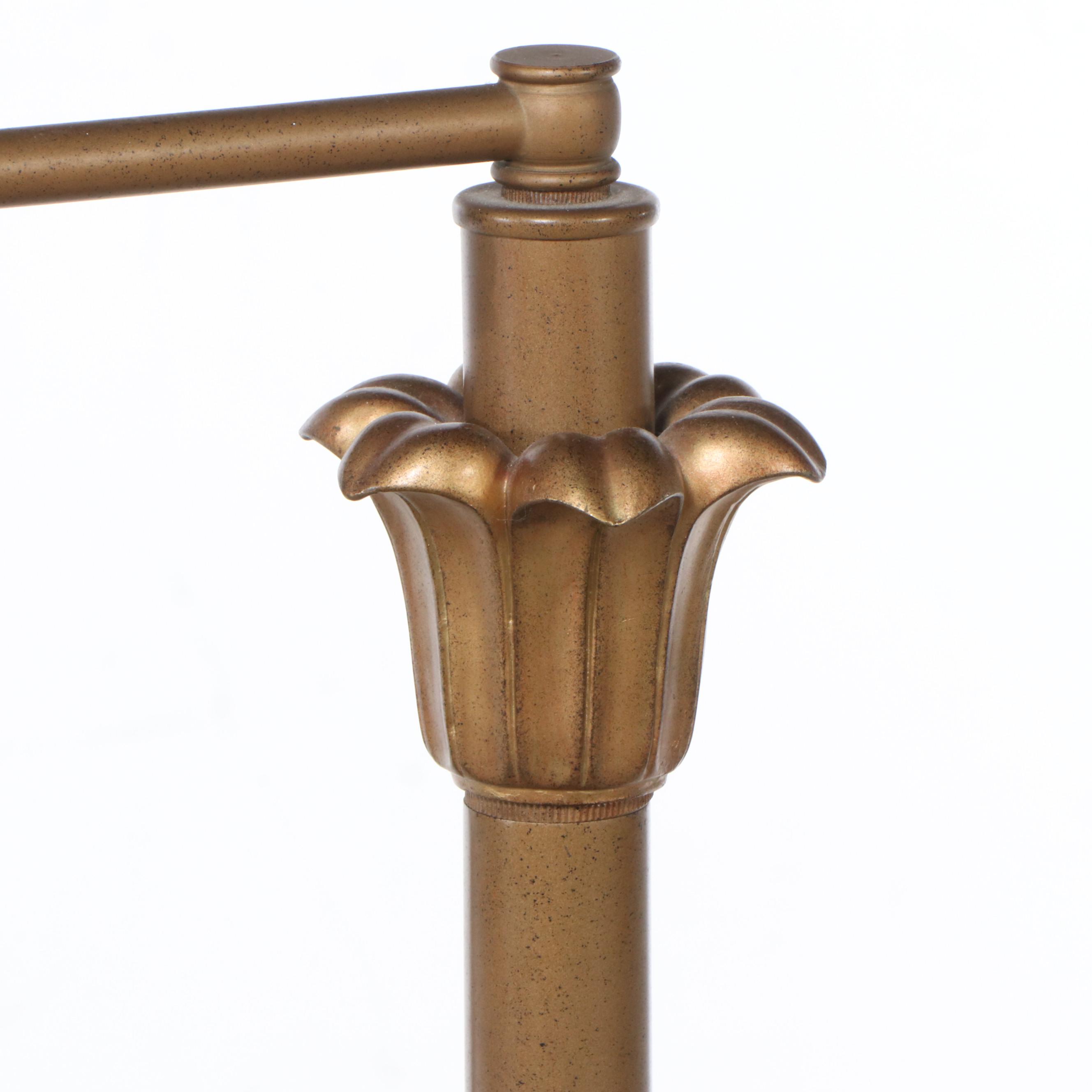 Gilt Finish Swing Arm Floor Lamp with Beige Drum Shade, 21st Century