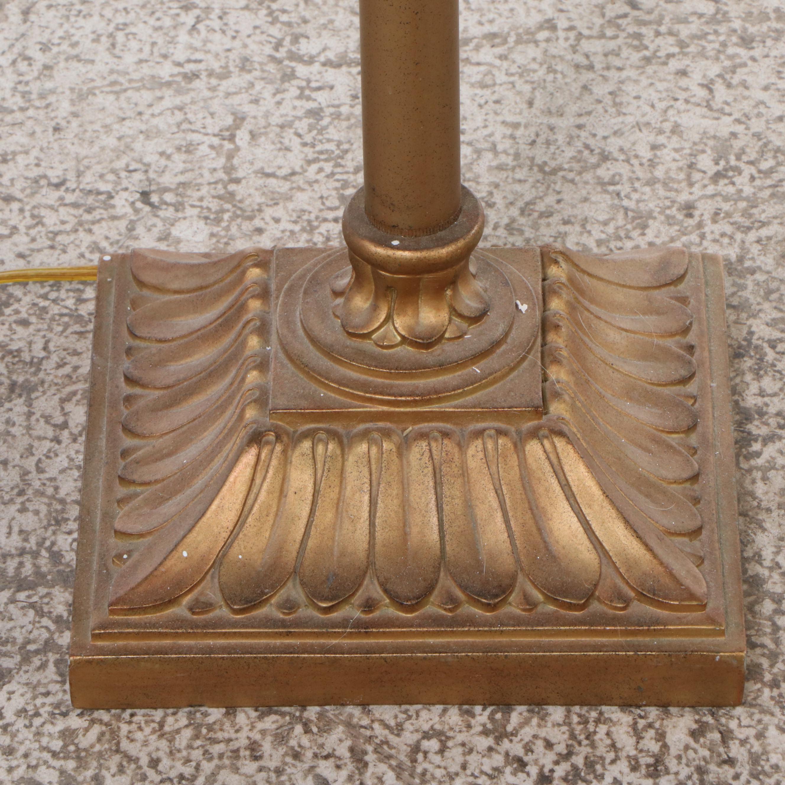 Gilt Finish Swing Arm Floor Lamp with Beige Drum Shade, 21st Century