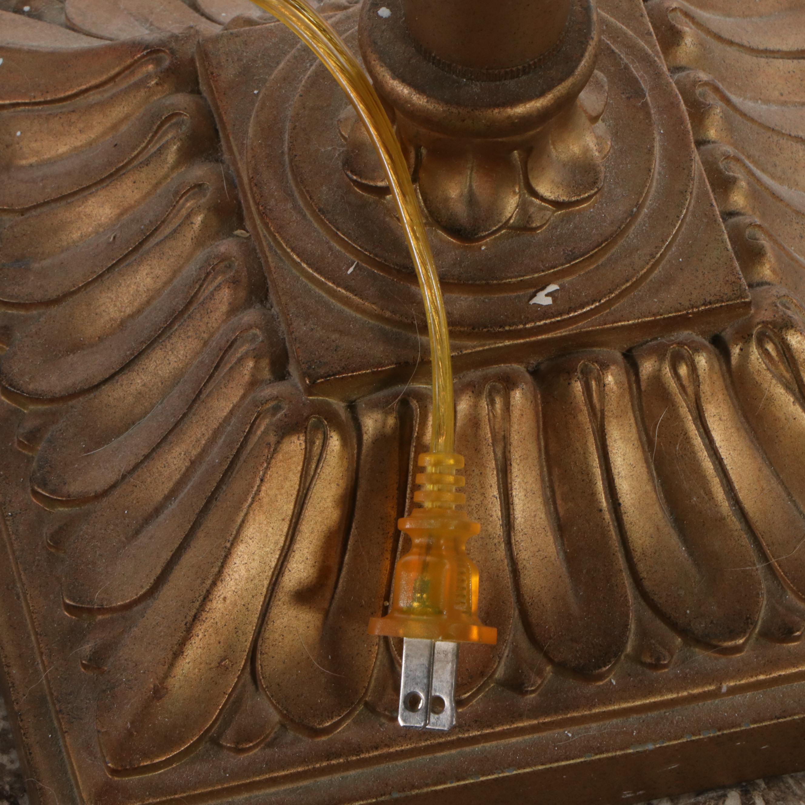 Gilt Finish Swing Arm Floor Lamp with Beige Drum Shade, 21st Century