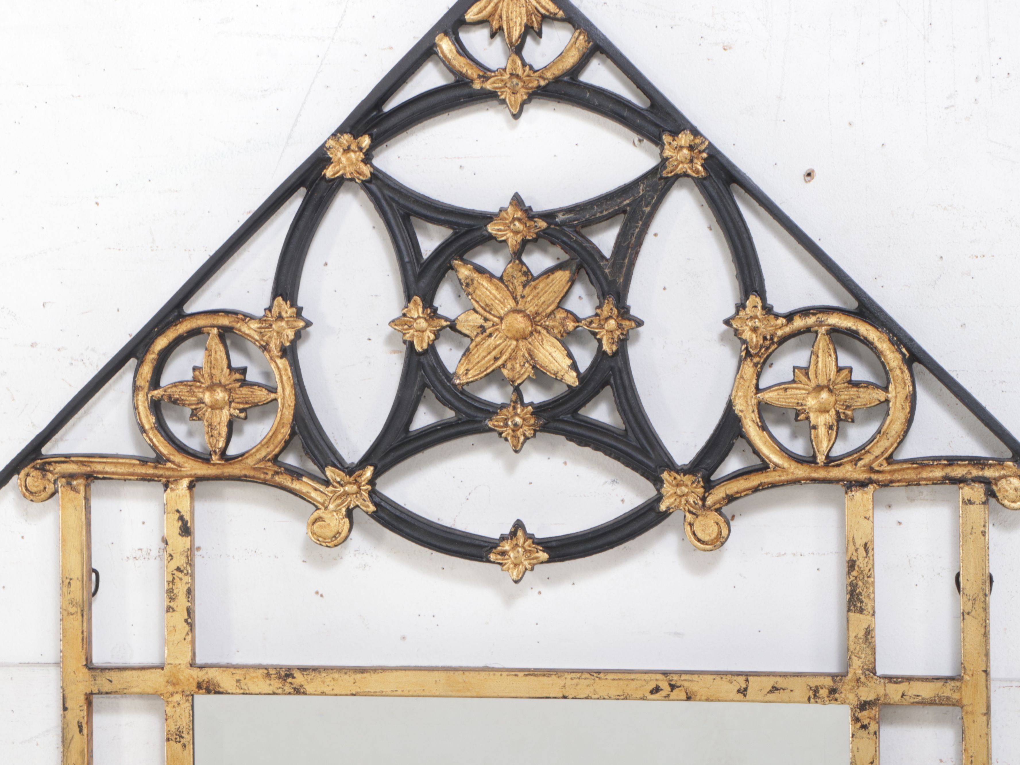 John Richard French Gothic Style Antiqued Gold Painted Metal Wall Mirror