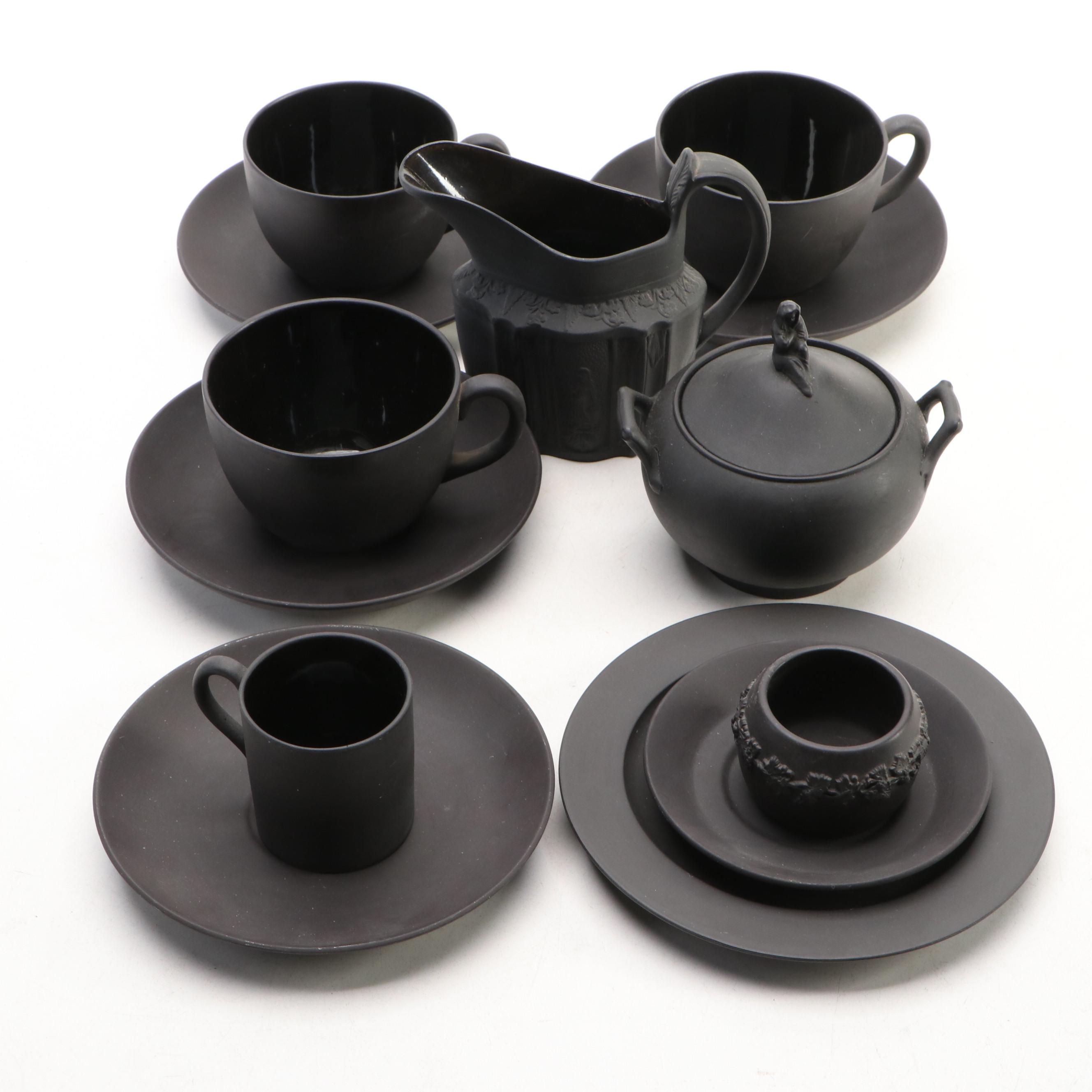 Wedgwood Black Basalt Teacups, Saucers and Other Ceramic Tableware