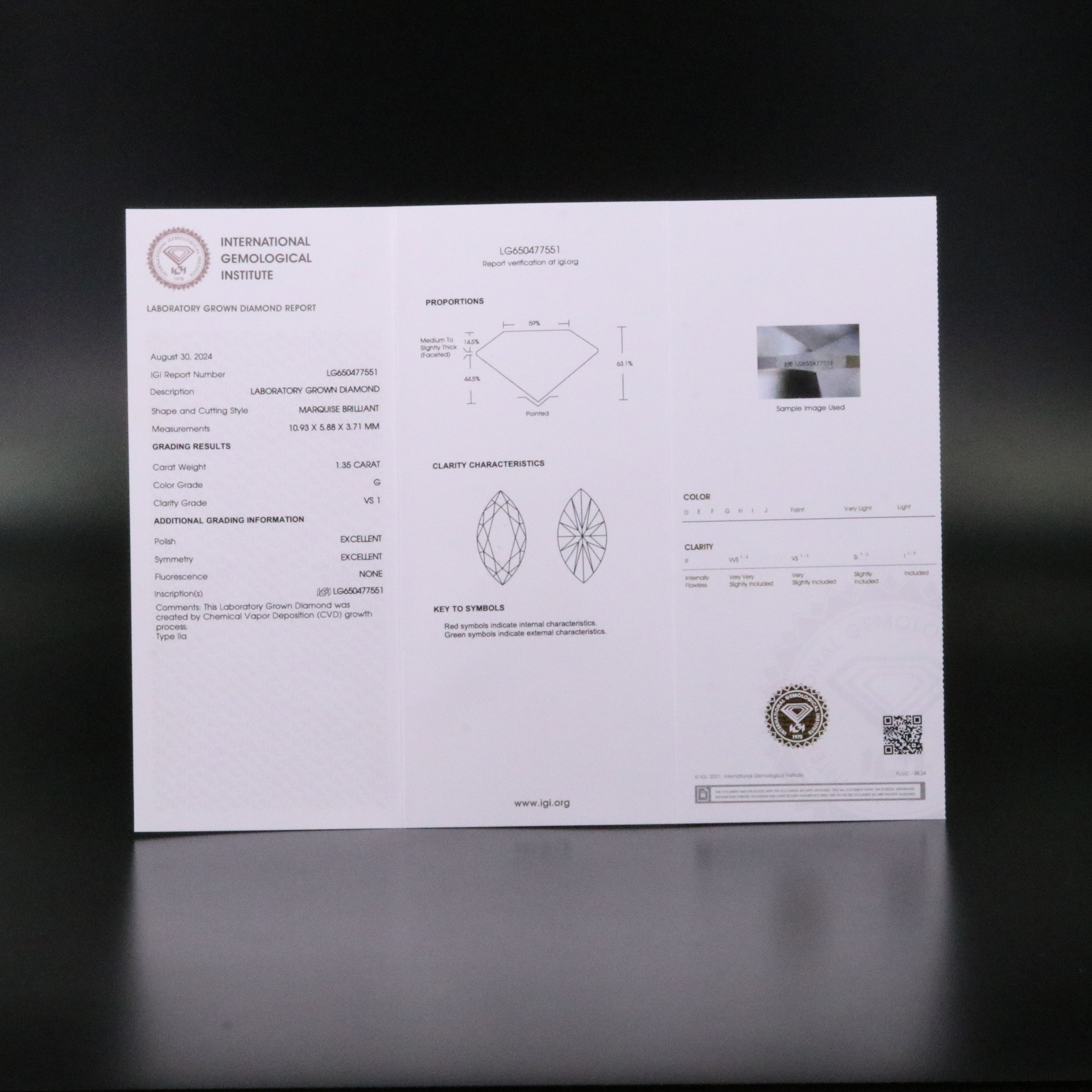 Loose 1.35 CT Lab Grown Diamond with IGI Report