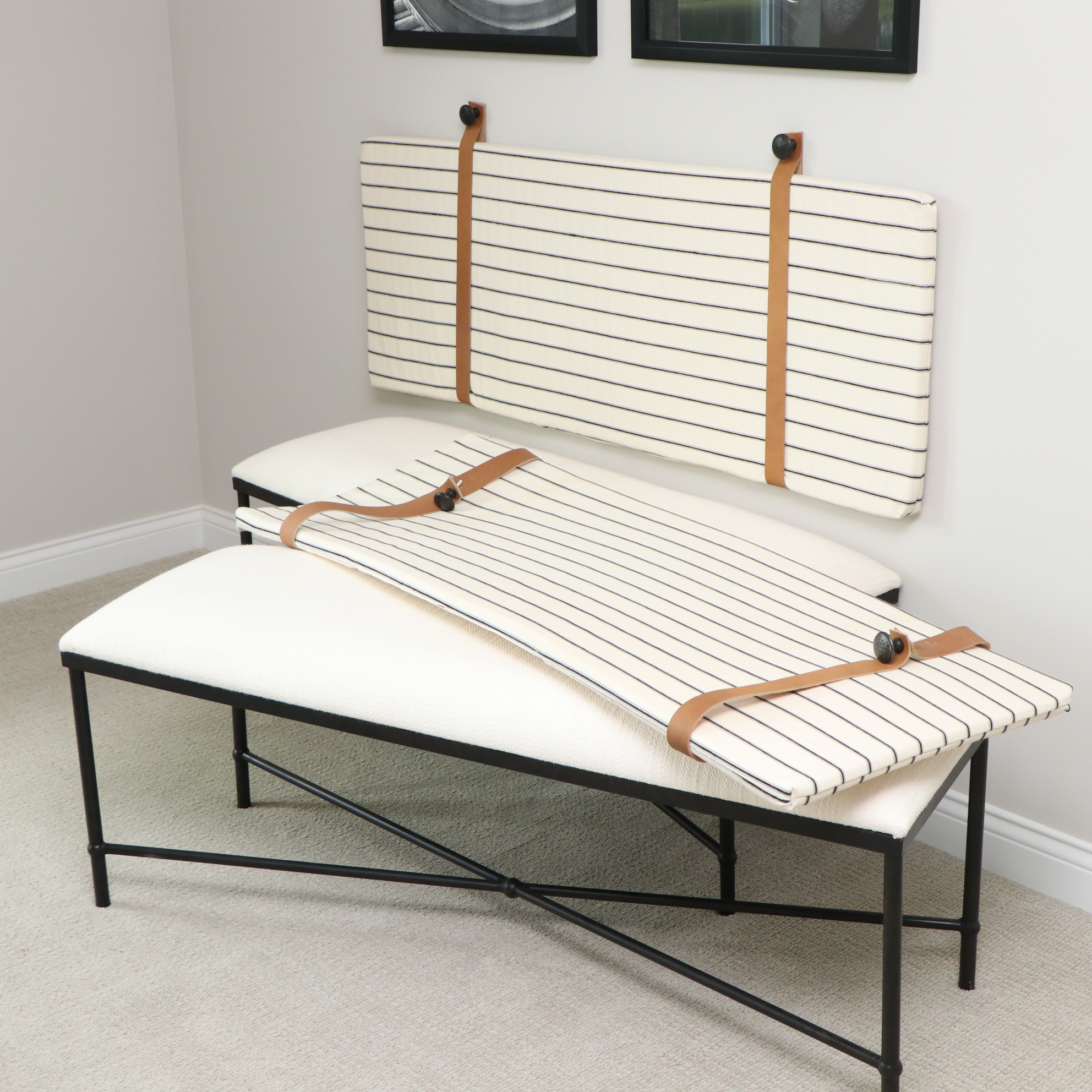 Pair of Uttermost "Avenham" Benches with Hanging Wall Cushions