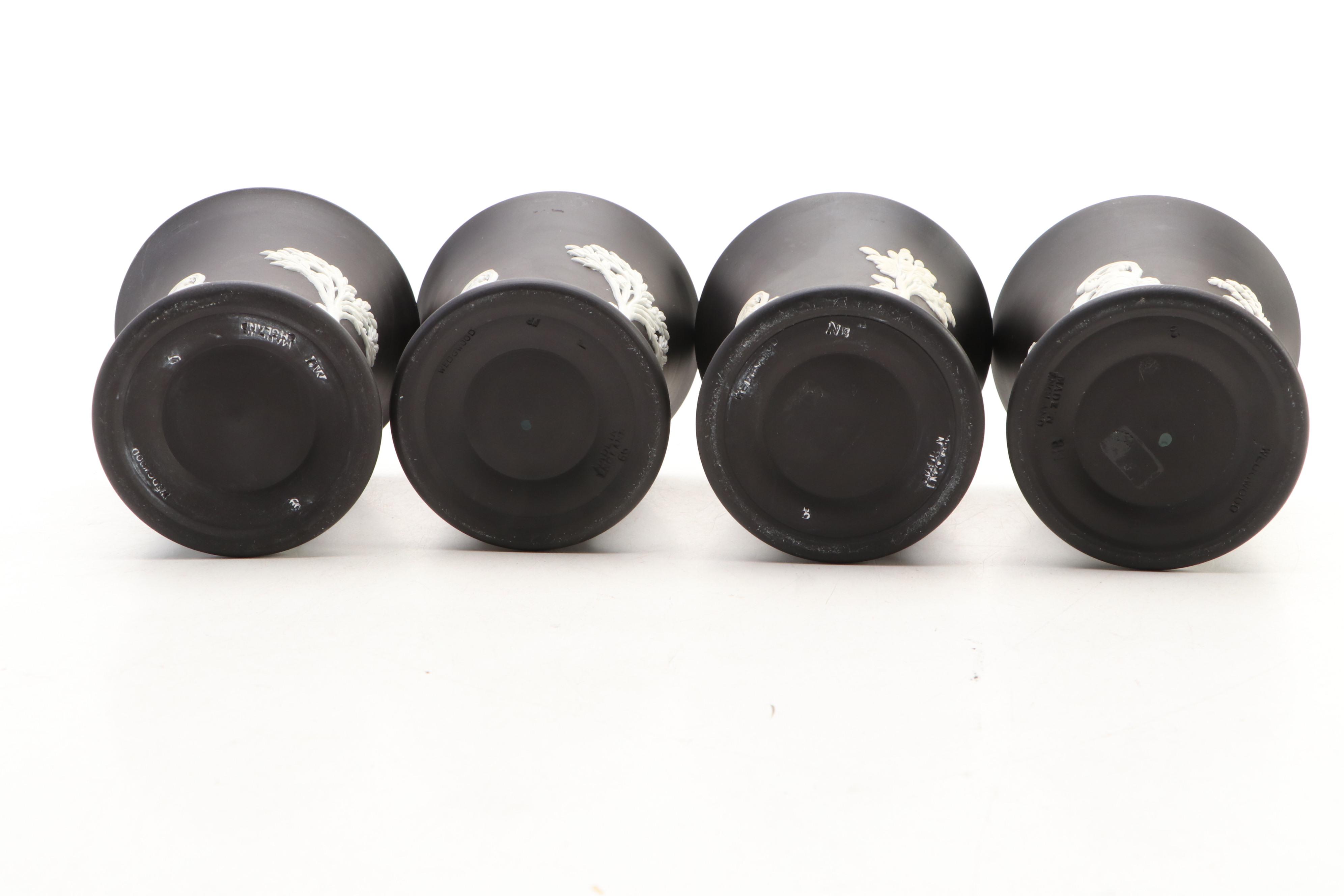 Wedgwood Victorian Neoclassical Black Jasperware Trumpet Vases