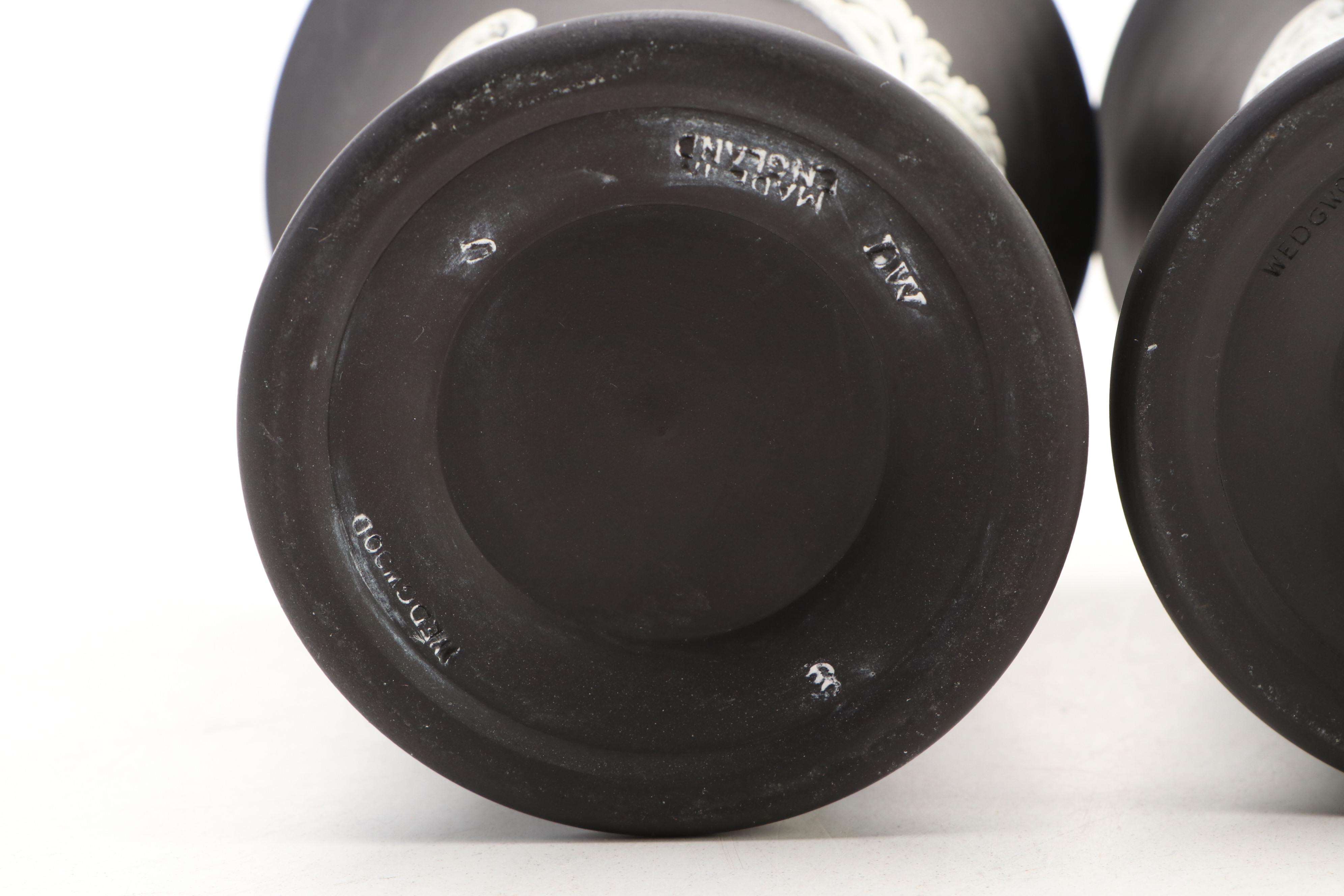 Wedgwood Victorian Neoclassical Black Jasperware Trumpet Vases