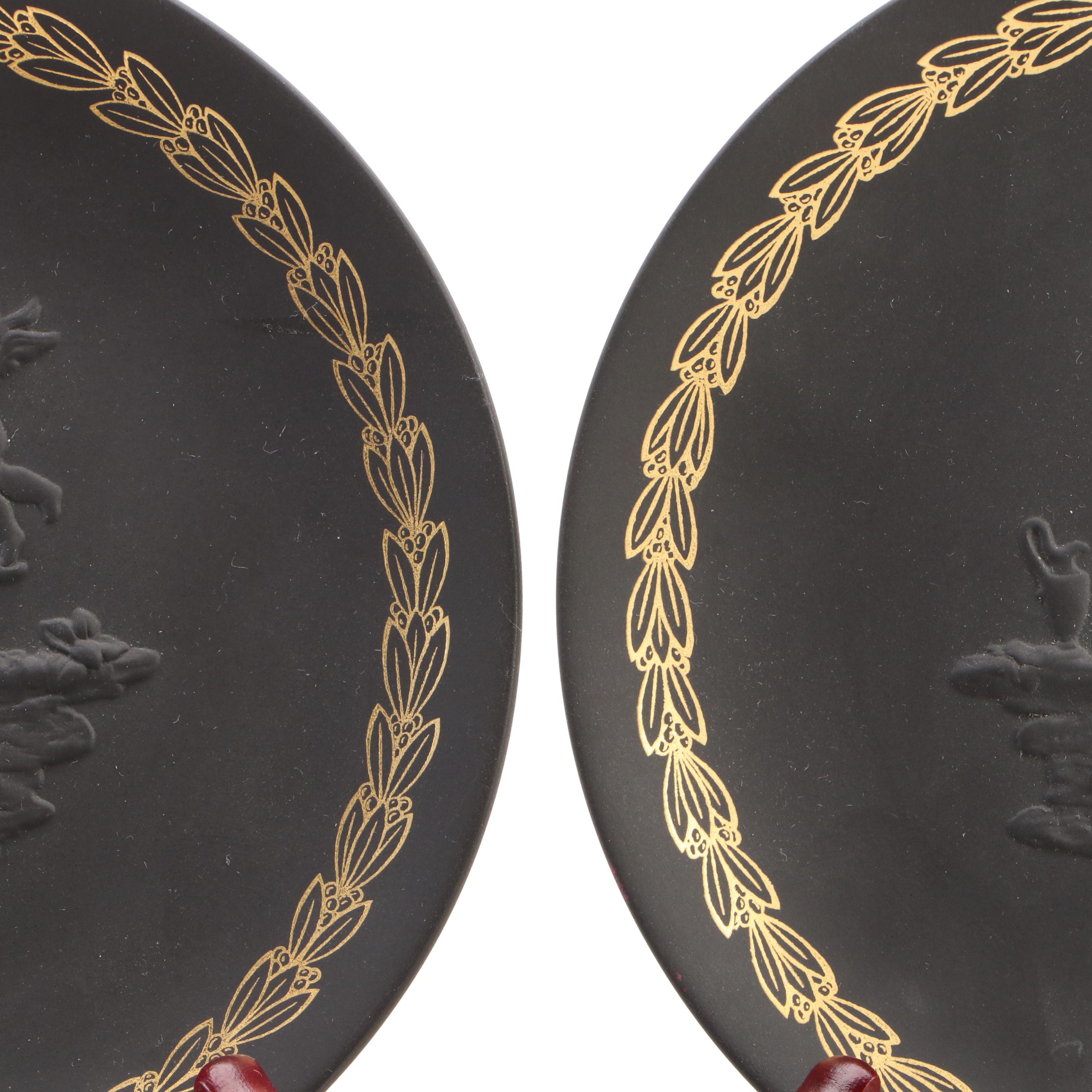 Wedgwood Collectors Society Black Jasperware Liberty Bell Paperweight and Plates