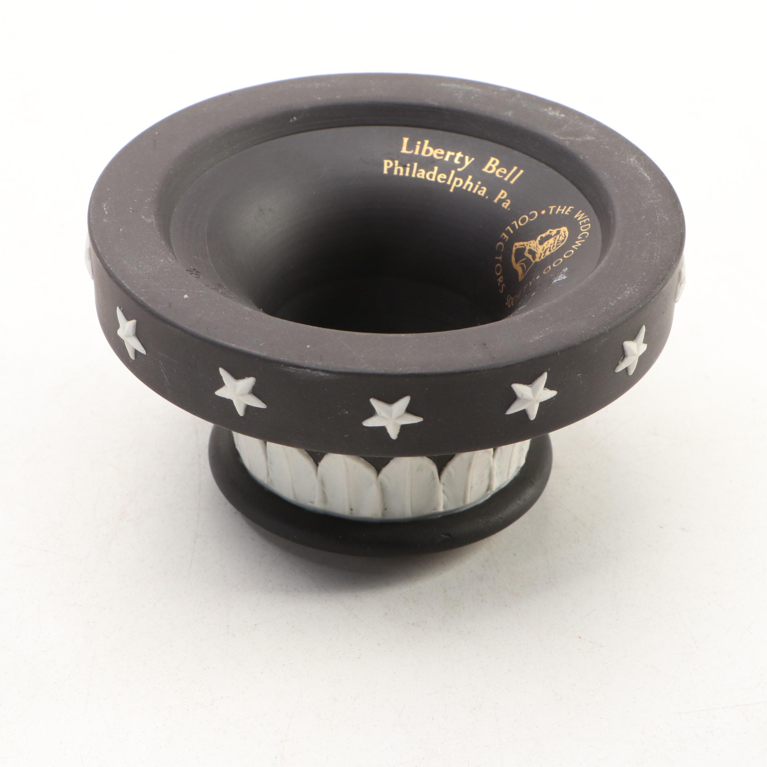 Wedgwood Collectors Society Black Jasperware Liberty Bell Paperweight and Plates