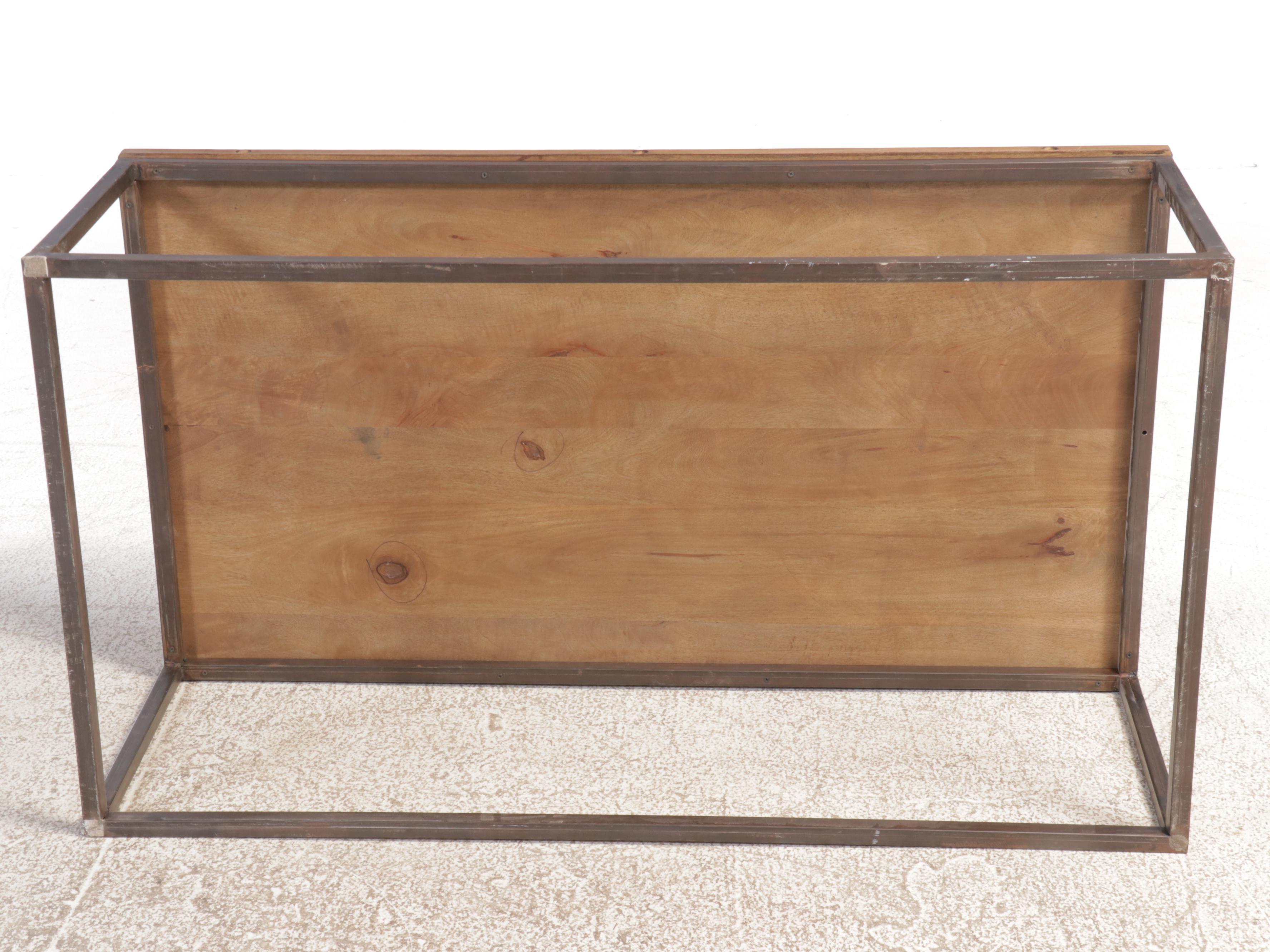 Contemporary Industrial Style Acacia Wood and Metal Coffee Table