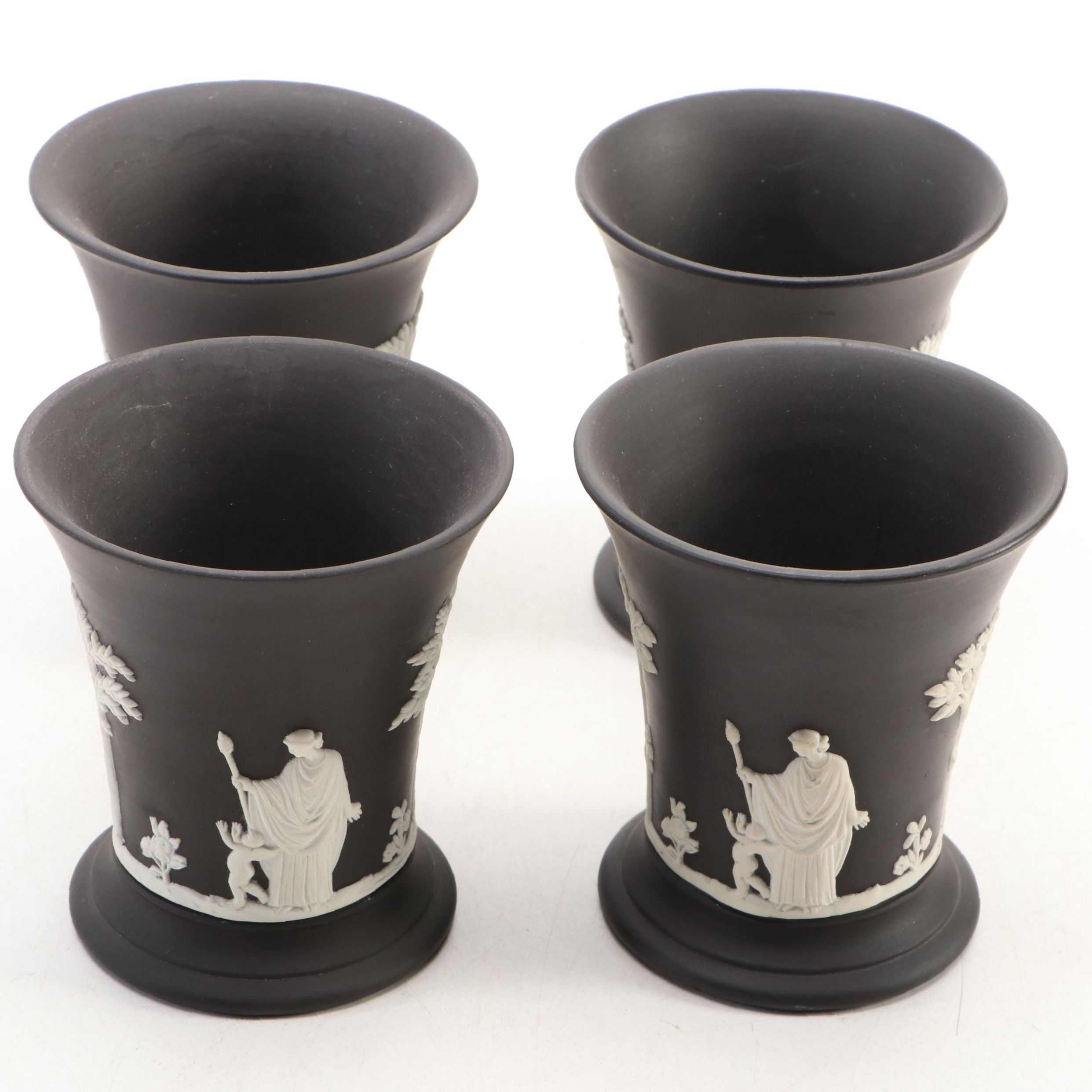 Wedgwood Victorian Neoclassical Black Jasperware Trumpet Vases