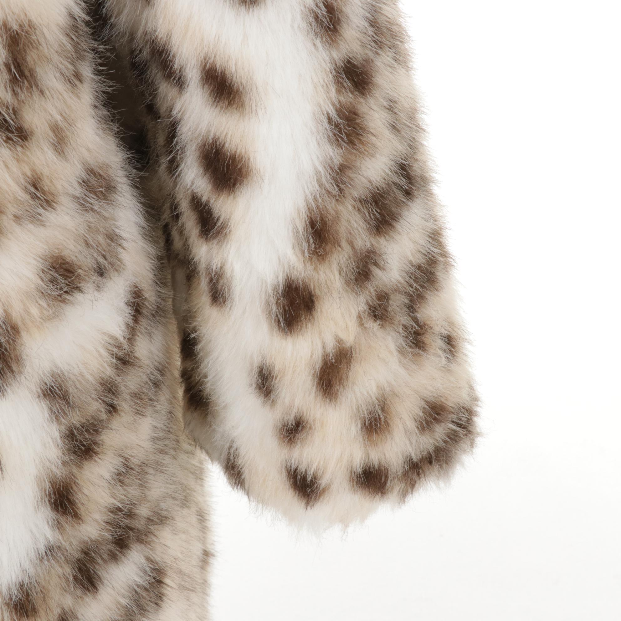 Faux Fur Snow Leopard Print Coat by Laseti, XXL