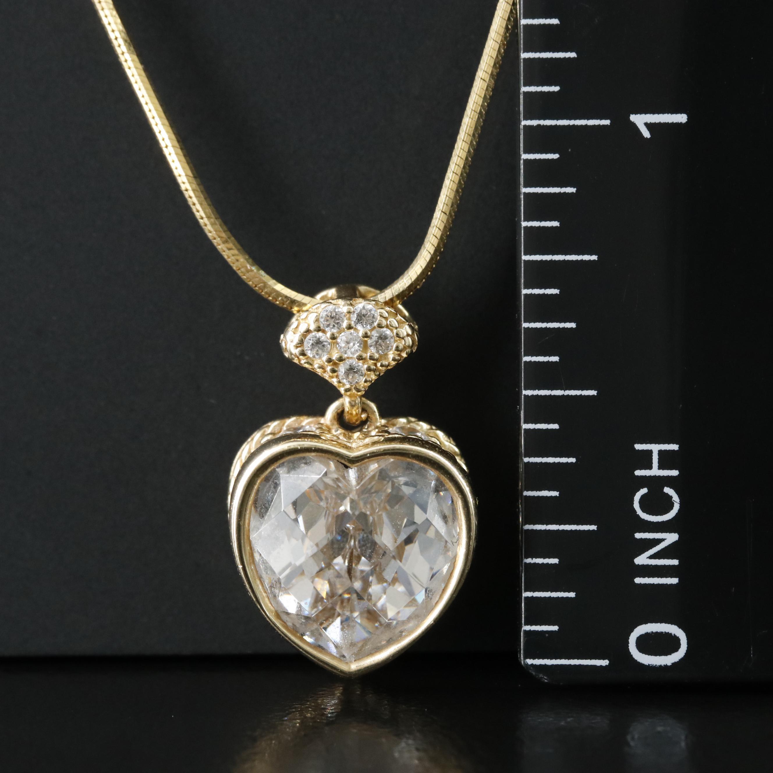 14K CZ Heart Pendant Necklace