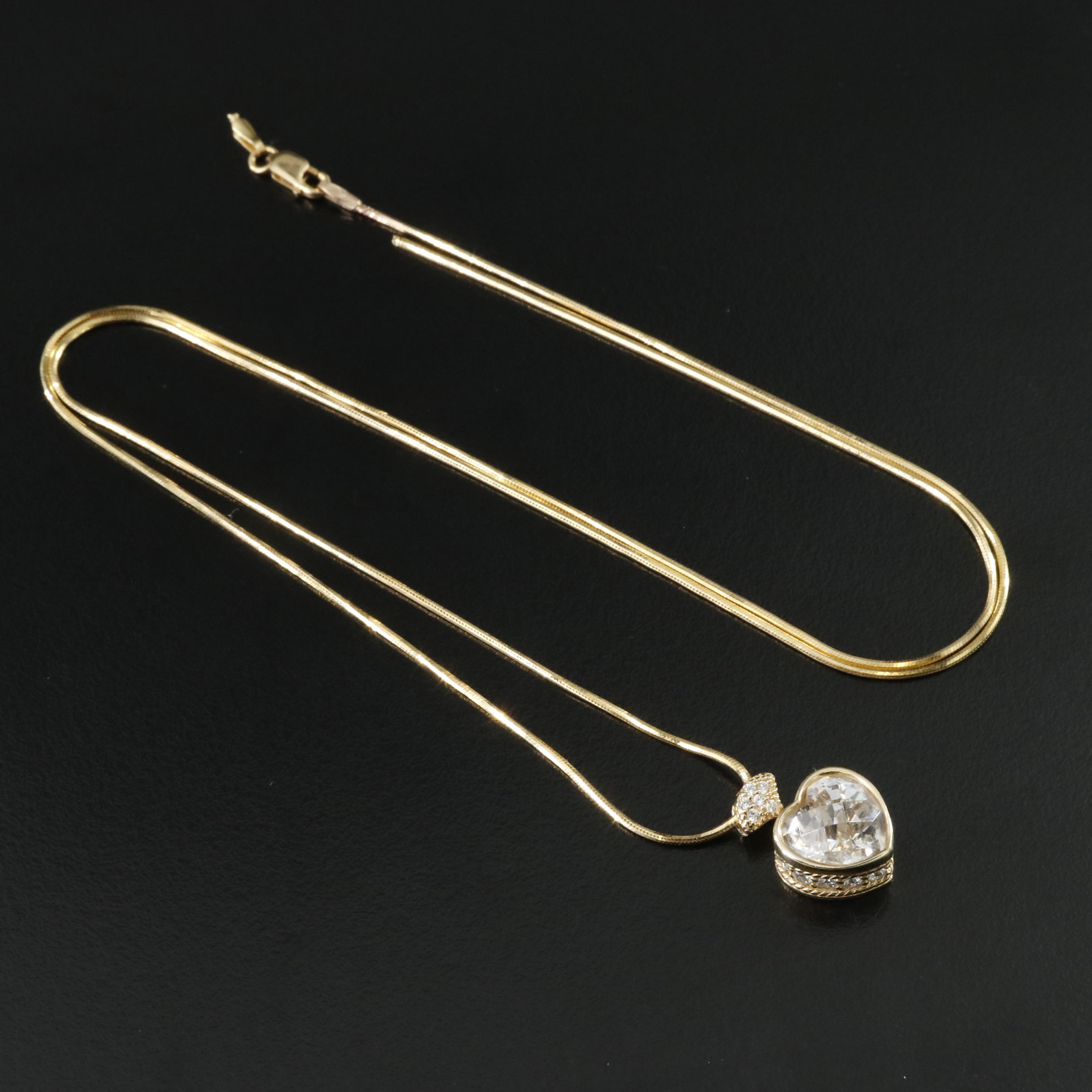 14K CZ Heart Pendant Necklace