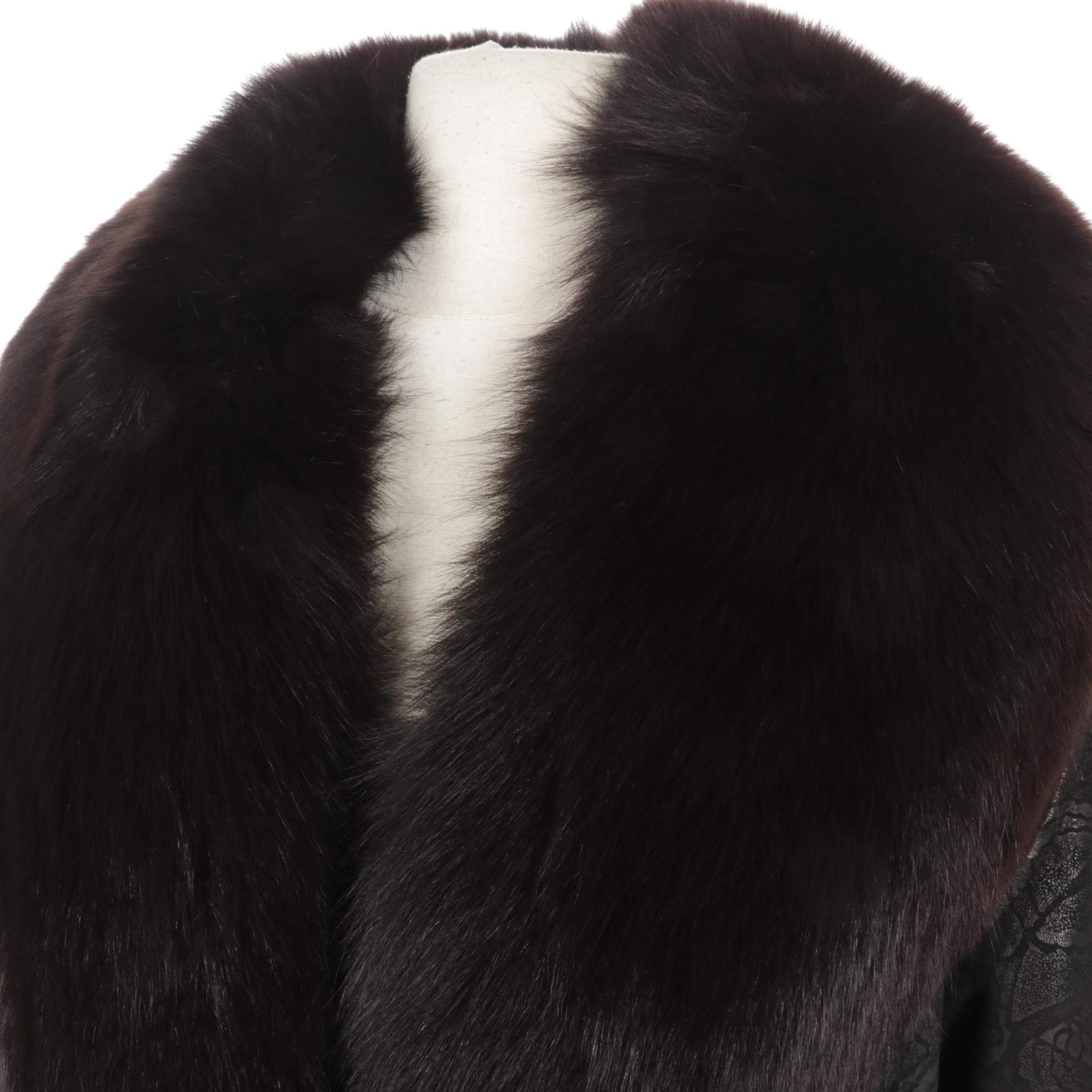 Fox Fur Trim Collar on Floral Embossed Leather Stroller by Marvin Richards