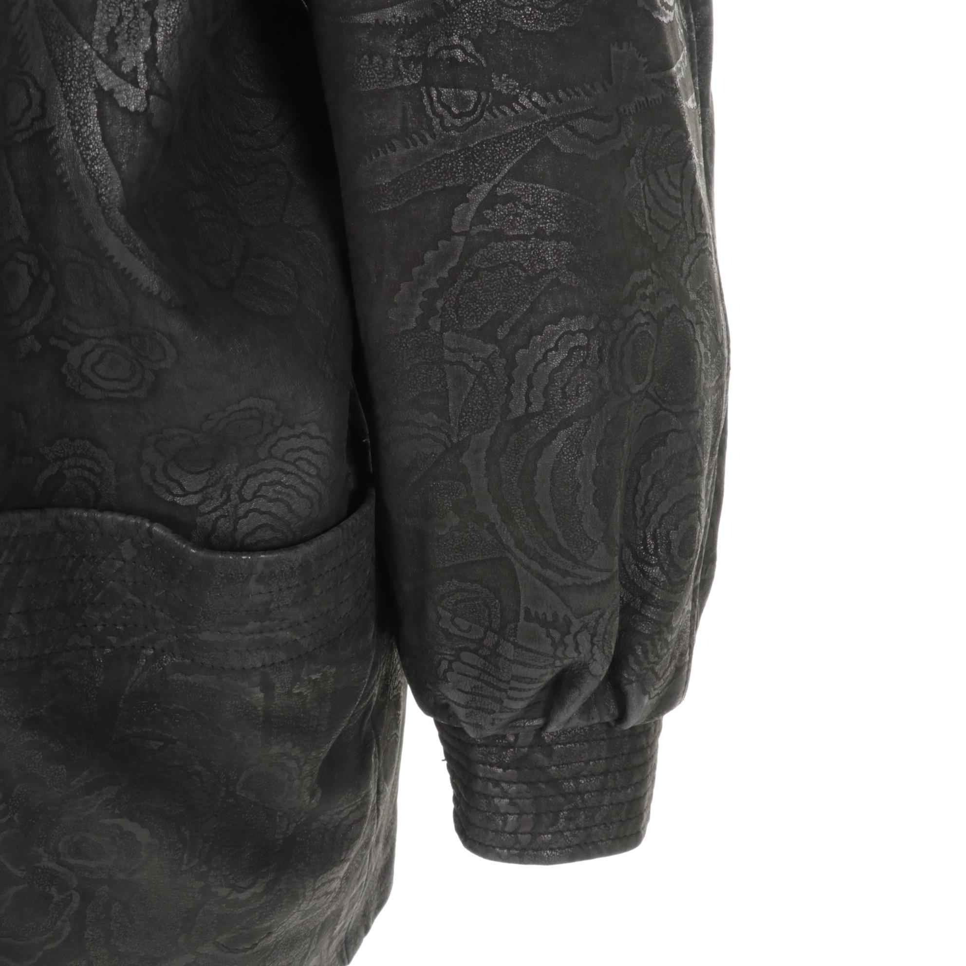 Fox Fur Trim Collar on Floral Embossed Leather Stroller by Marvin Richards