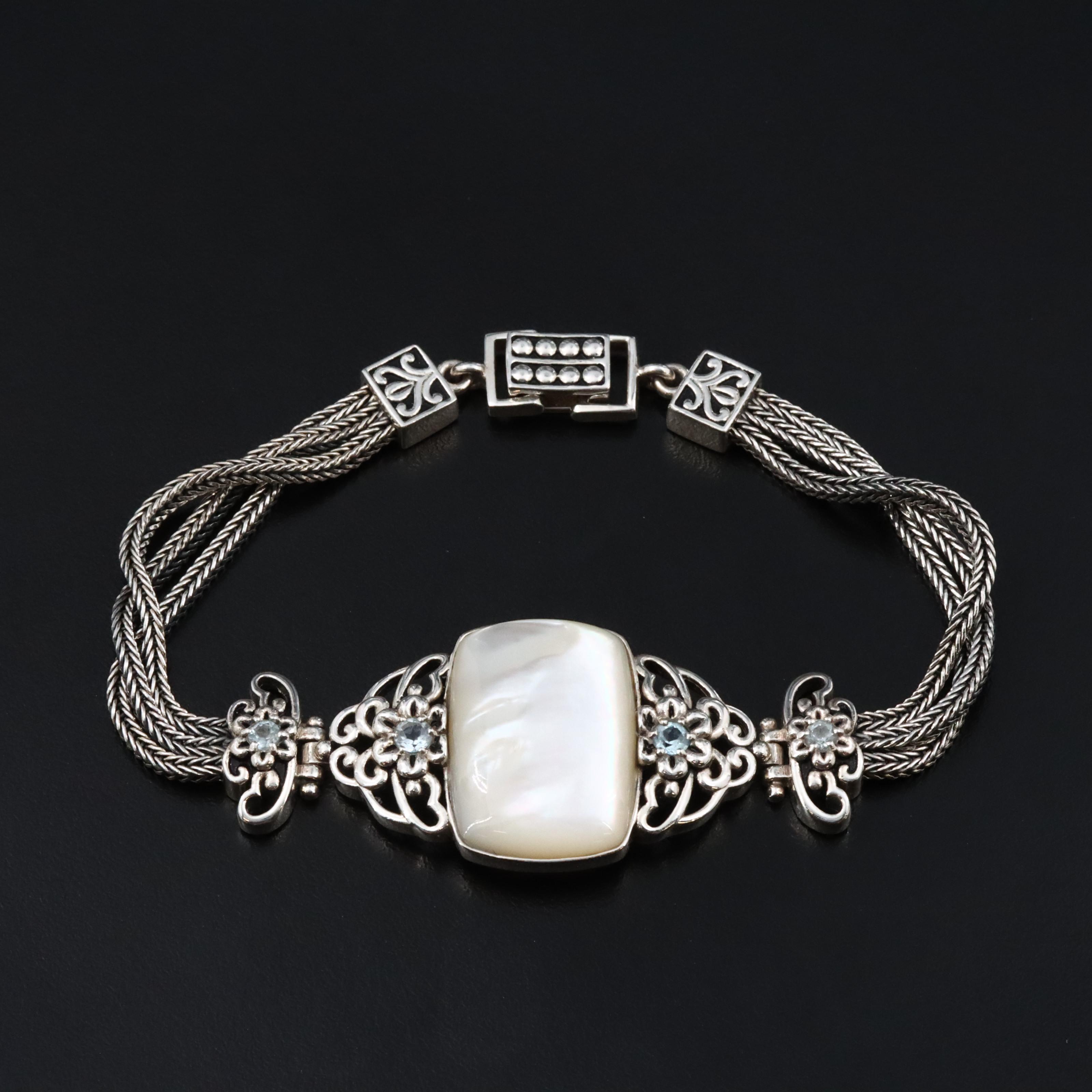 Sterling Mother of Pearl and Sky Blue Topaz Bracelet