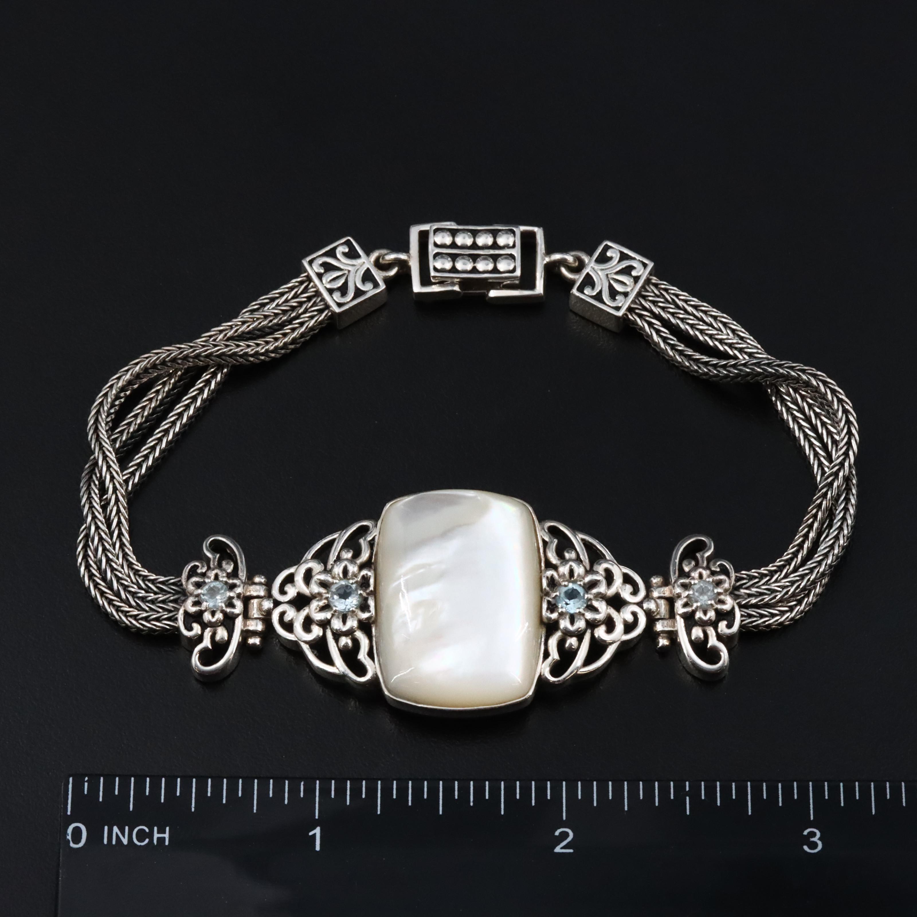 Sterling Mother of Pearl and Sky Blue Topaz Bracelet