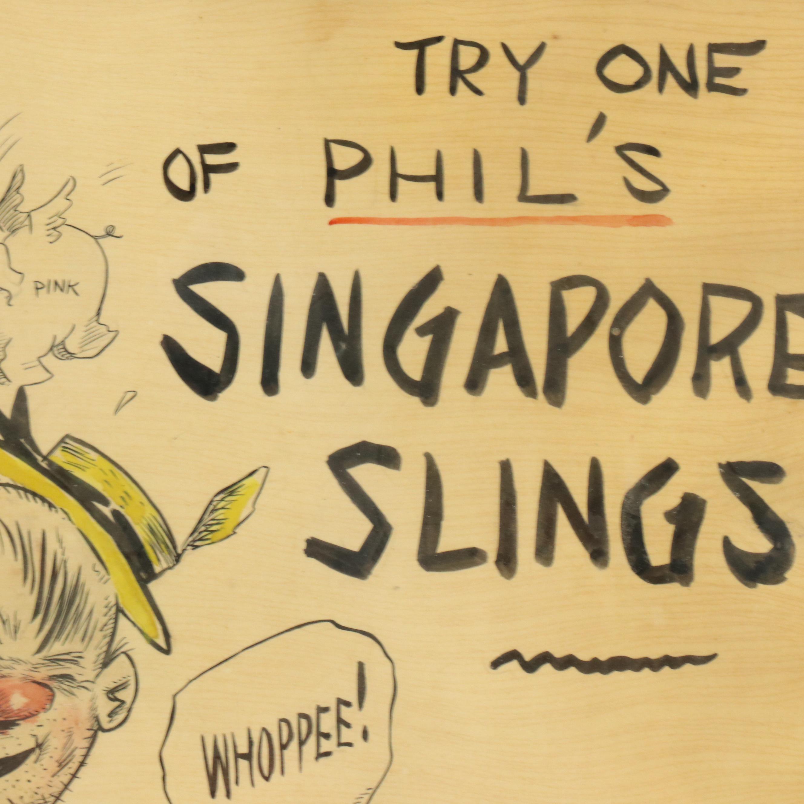 Ink Illustration Advertisement for Phil's Singapore Slings, 20th Century