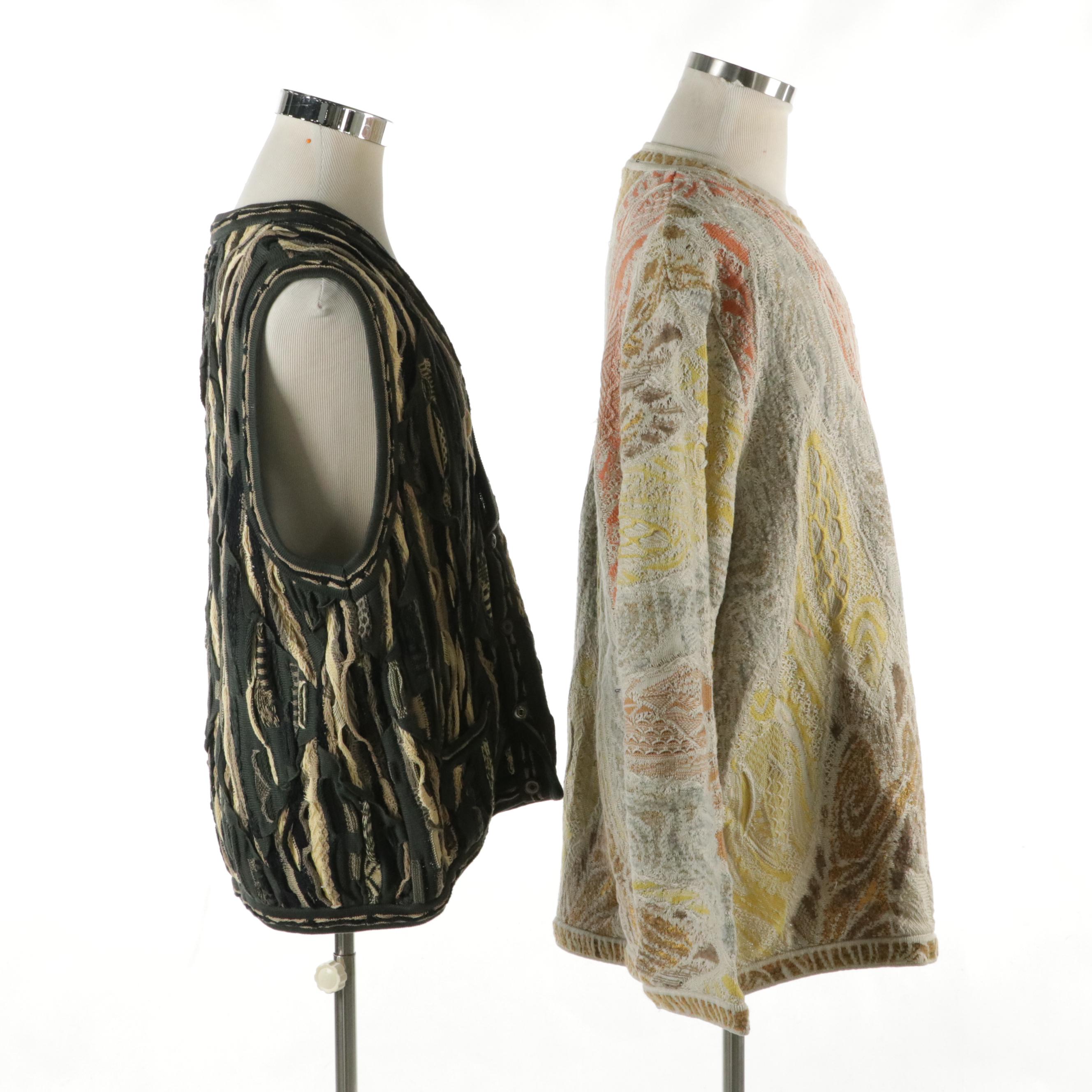 Men's COOGI Australia Textured Knit Cotton Pullover and Sweater Vest, 1980s