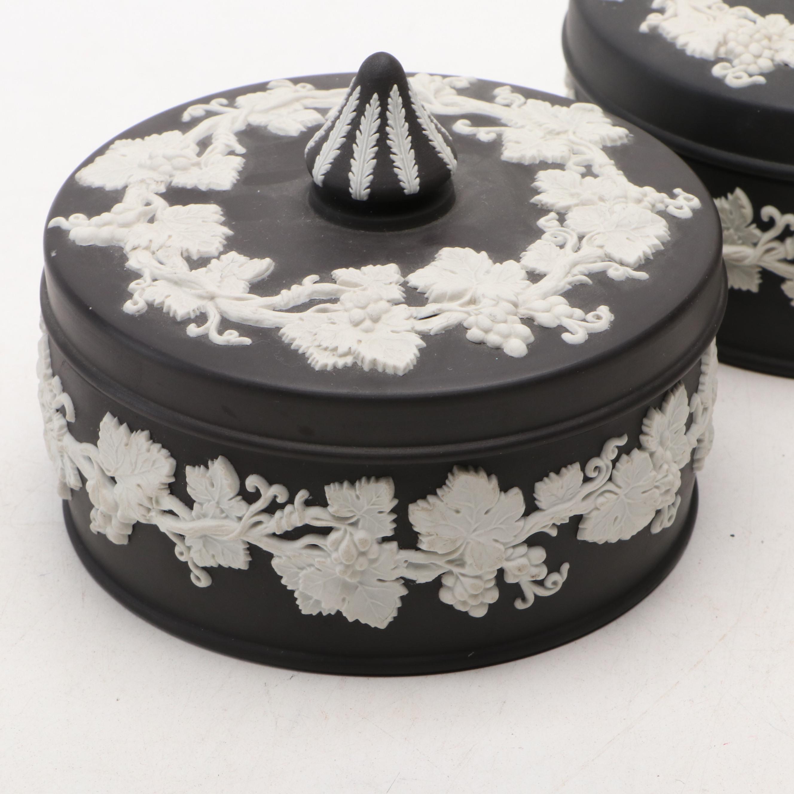 Wedgwood Round Black Jasperware Lidded Vessels