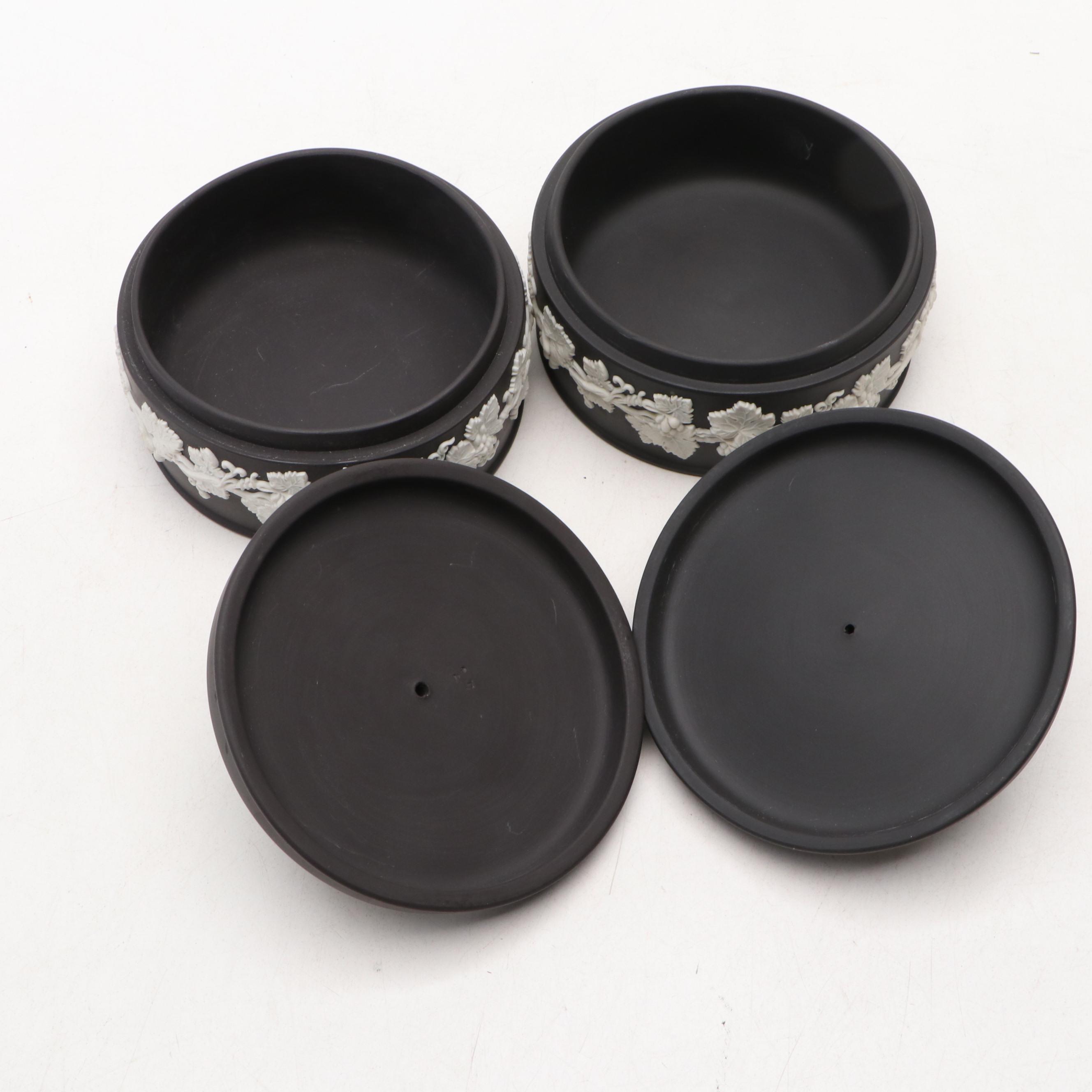 Wedgwood Round Black Jasperware Lidded Vessels