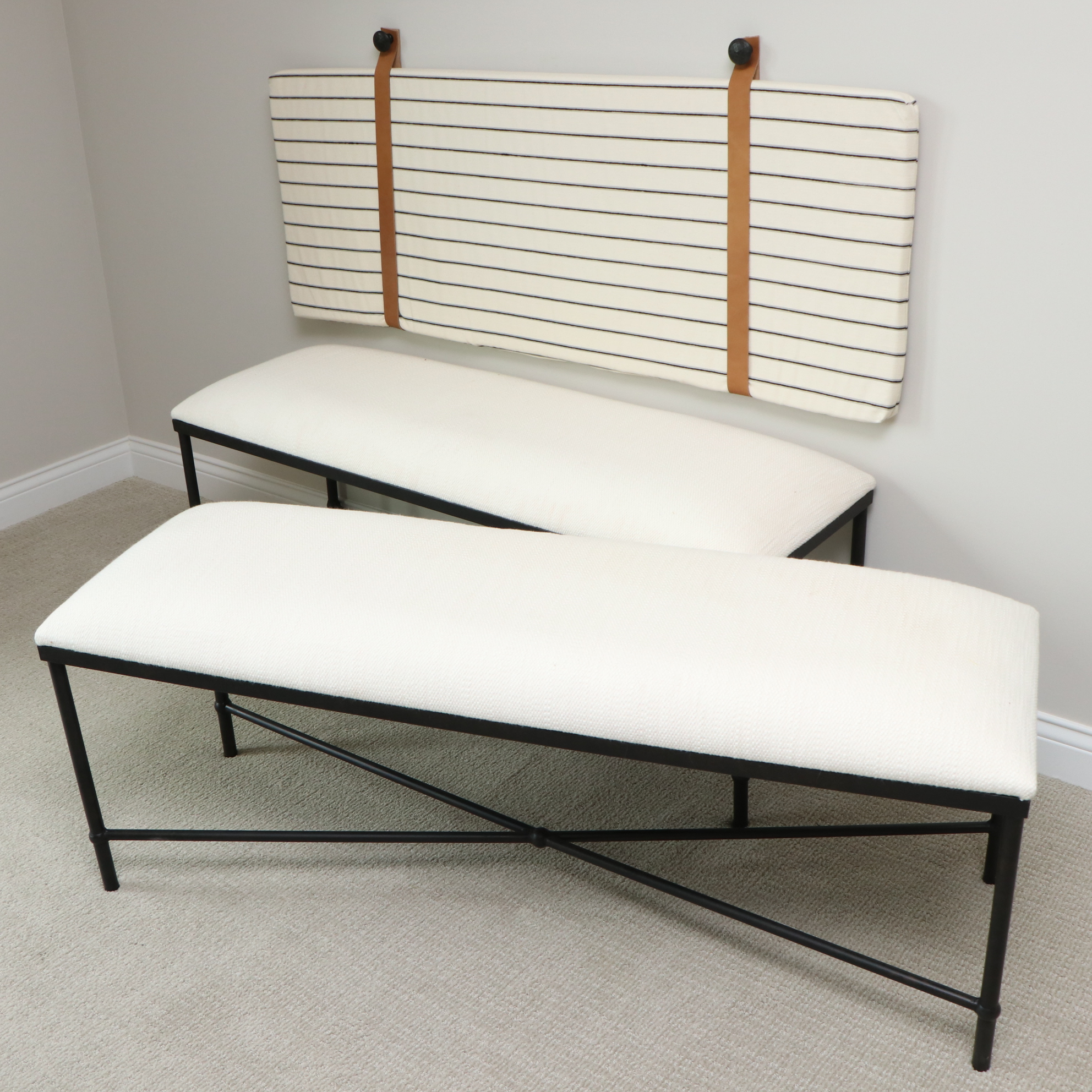 Pair of Uttermost "Avenham" Benches with Hanging Wall Cushions