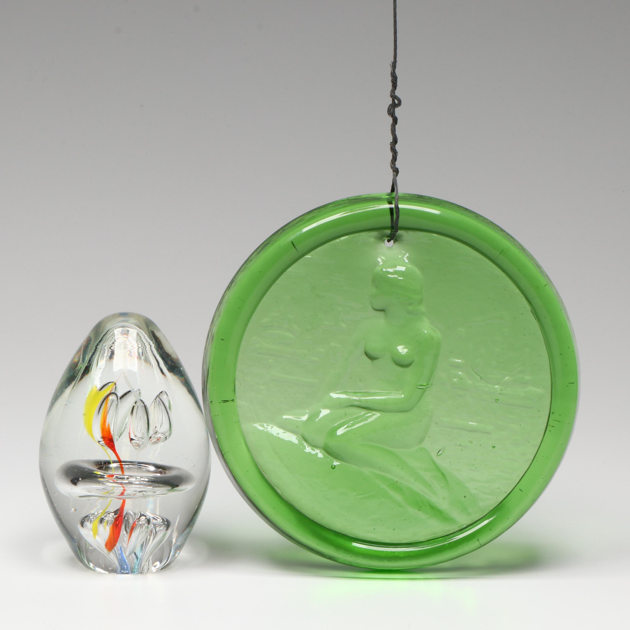 Art Glass "The Little Mermaid" Suncatcher with SDS Seapoot Paperweight