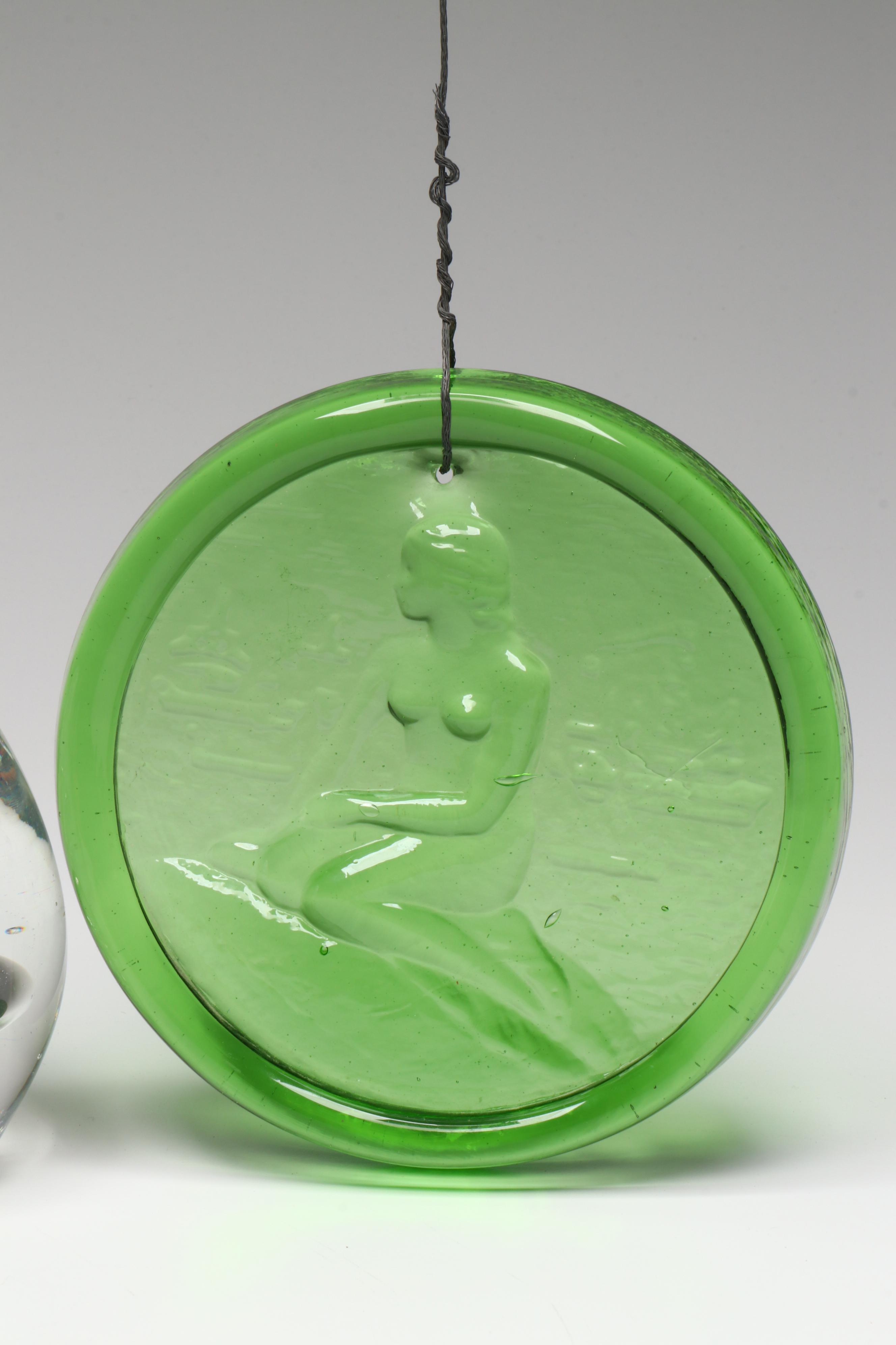 Art Glass "The Little Mermaid" Suncatcher with SDS Seapoot Paperweight
