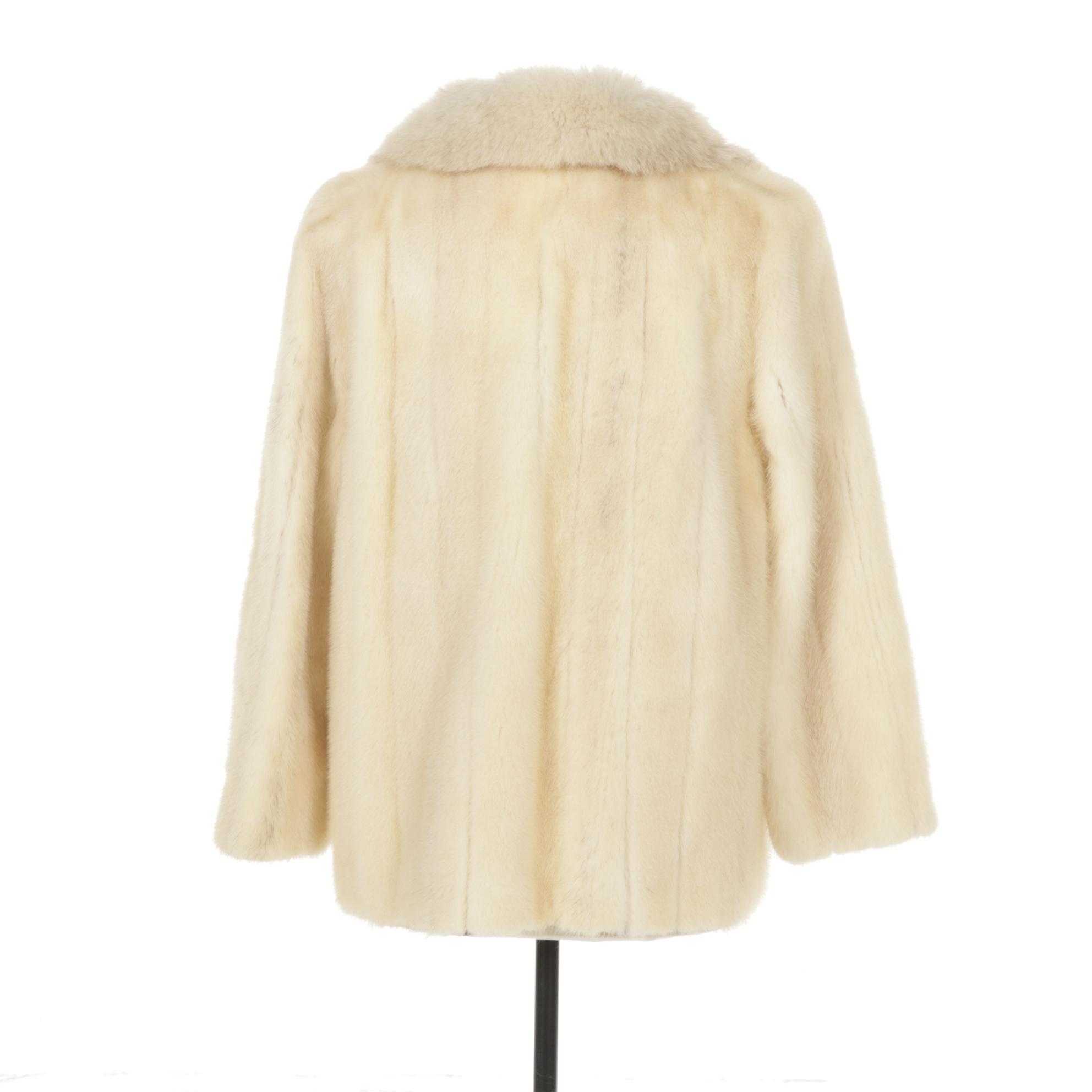 White Mink Fur Swing Jacket with Fox Fur Trim Collar by Avanti