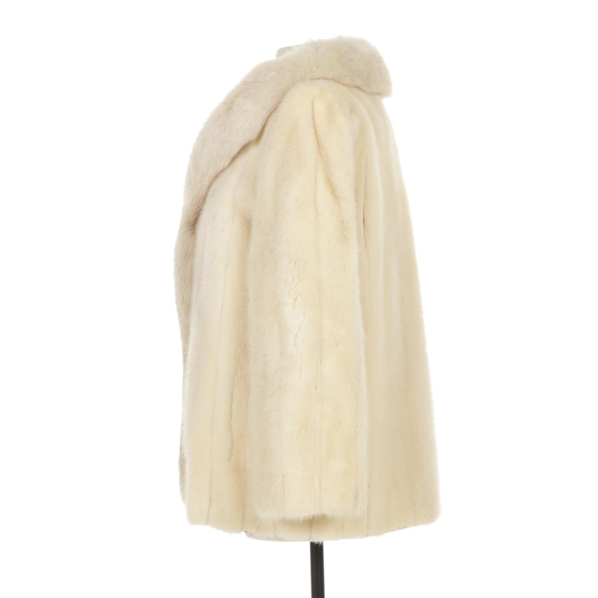 White Mink Fur Swing Jacket with Fox Fur Trim Collar by Avanti