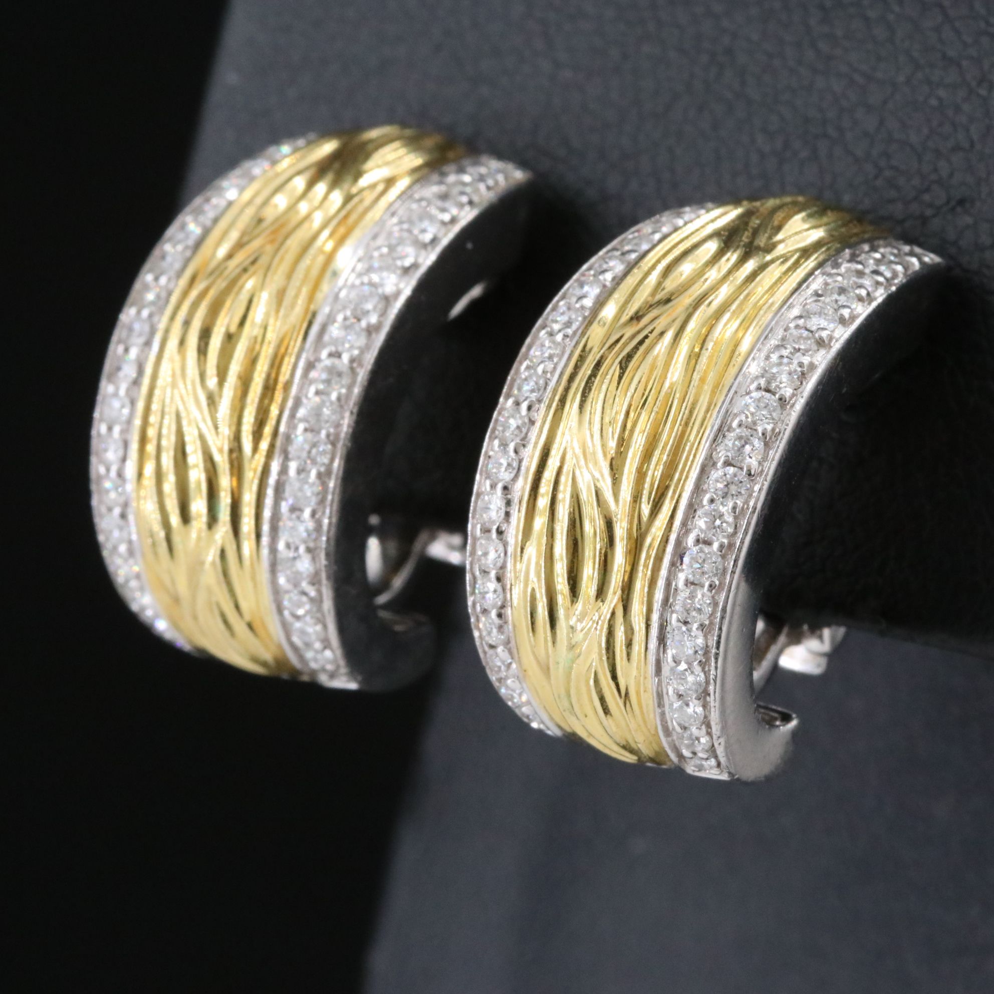 Spark Creations 18K Two Tone 0.90 CTW Diamond Faux Bois Clip Earrings