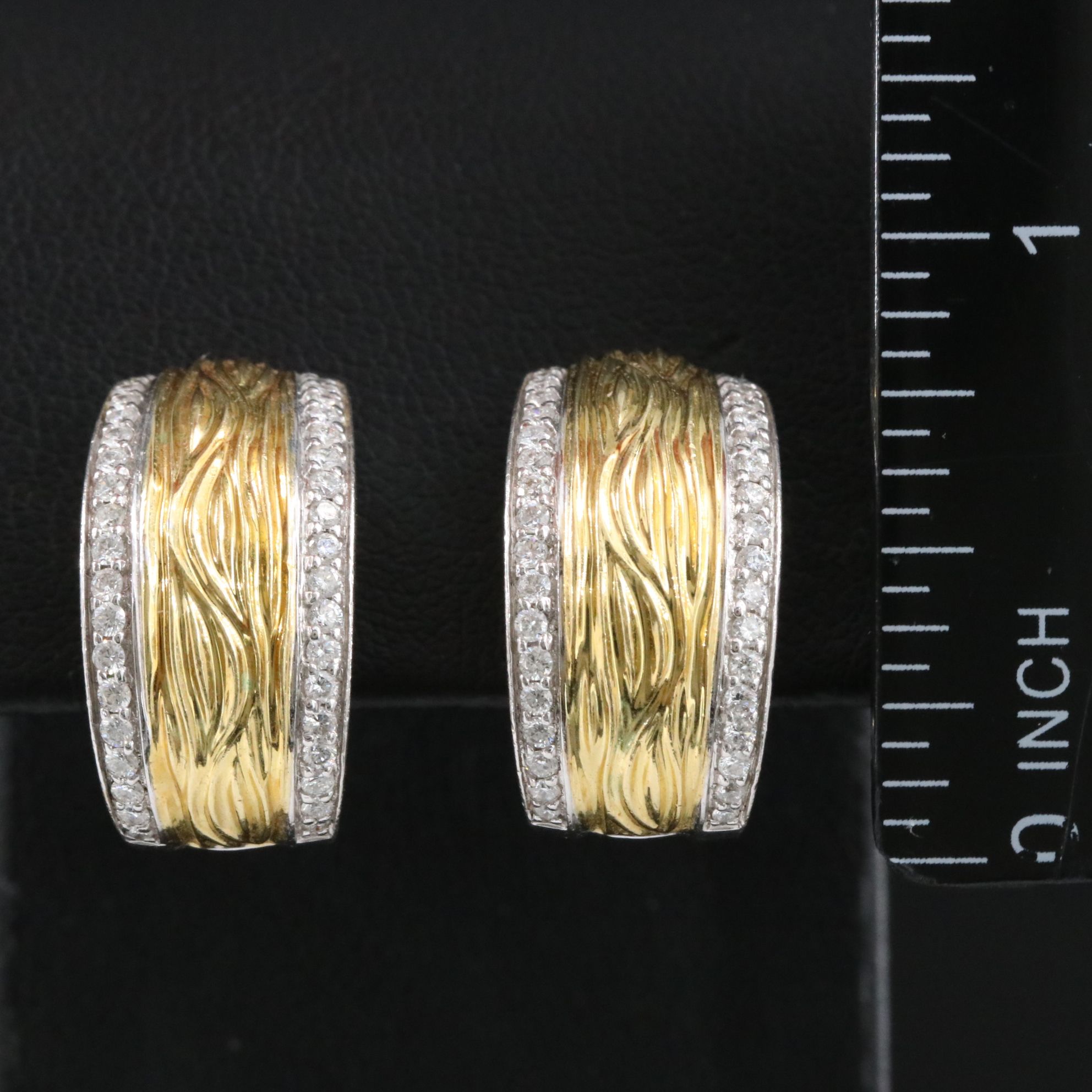 Spark Creations 18K Two Tone 0.90 CTW Diamond Faux Bois Clip Earrings