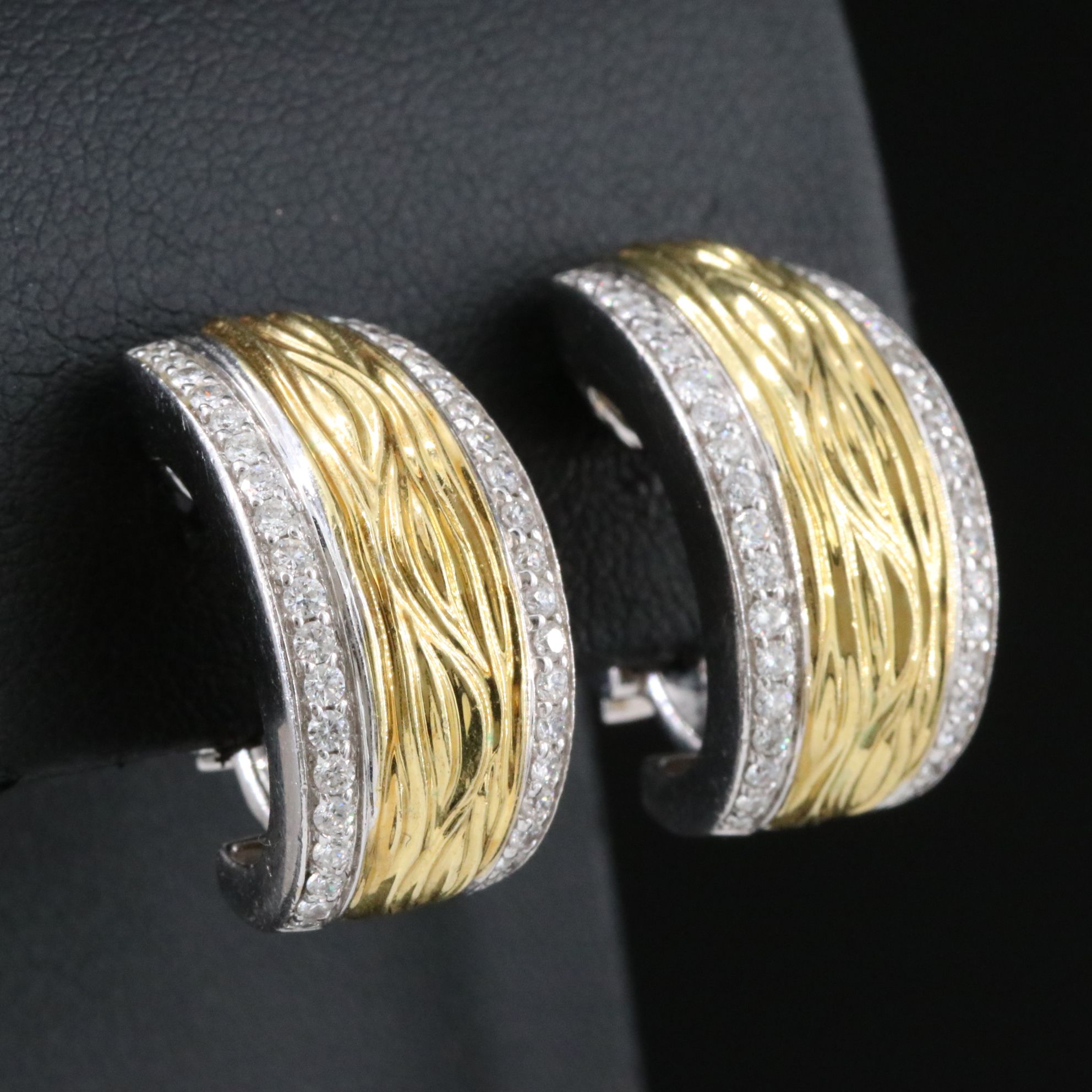 Spark Creations 18K Two Tone 0.90 CTW Diamond Faux Bois Clip Earrings