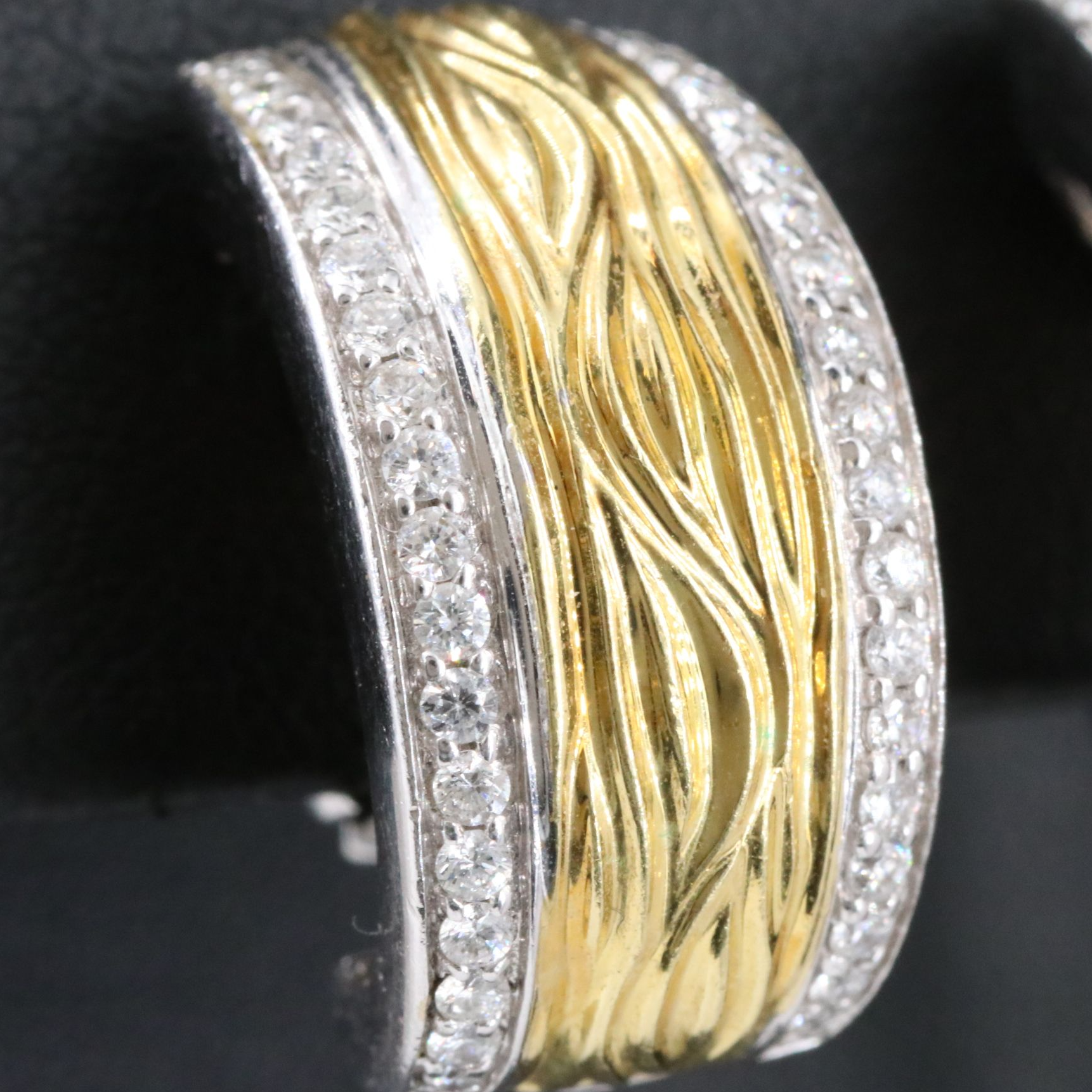 Spark Creations 18K Two Tone 0.90 CTW Diamond Faux Bois Clip Earrings